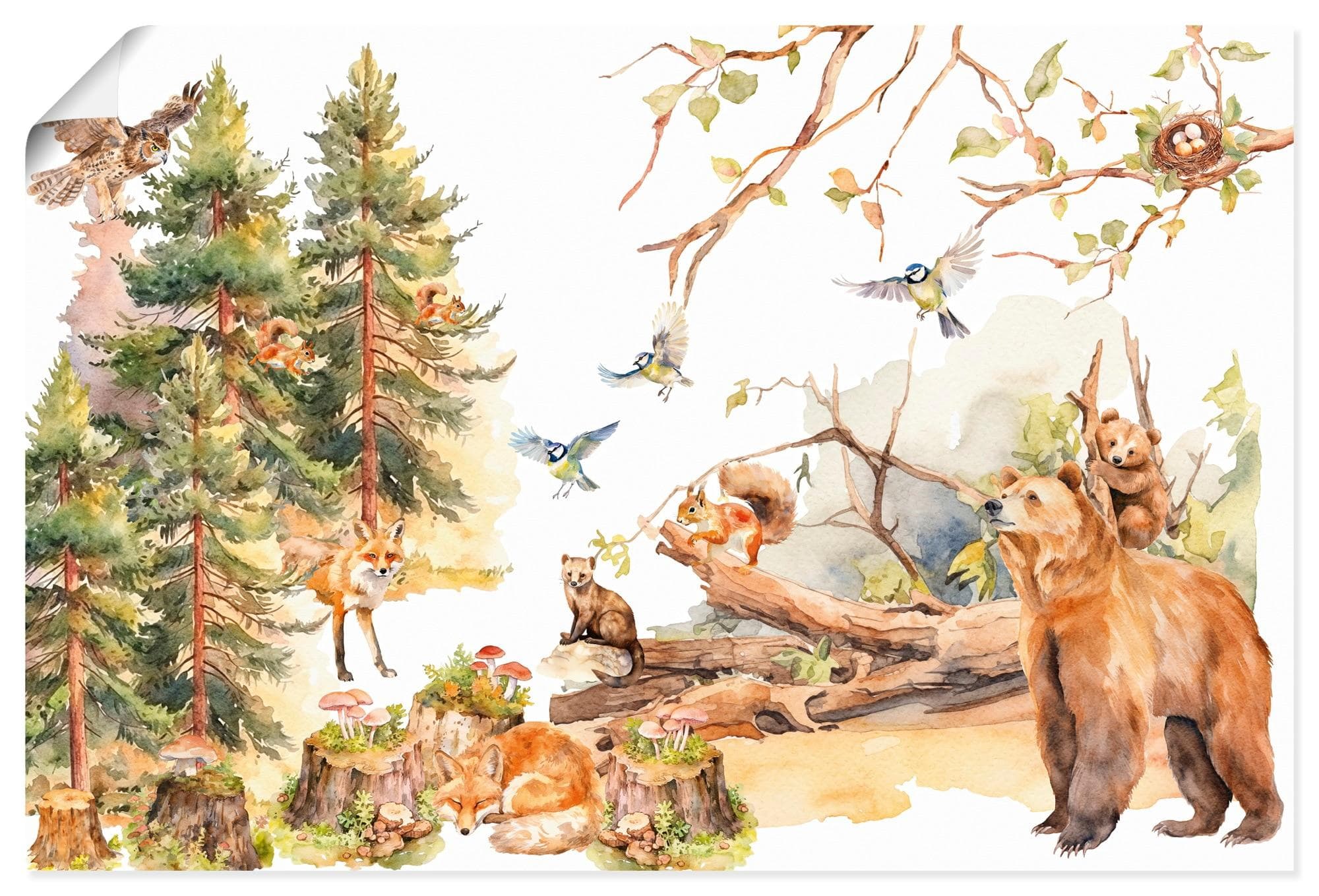 Wandbild ARTLAND Tiere des Waldes Grün