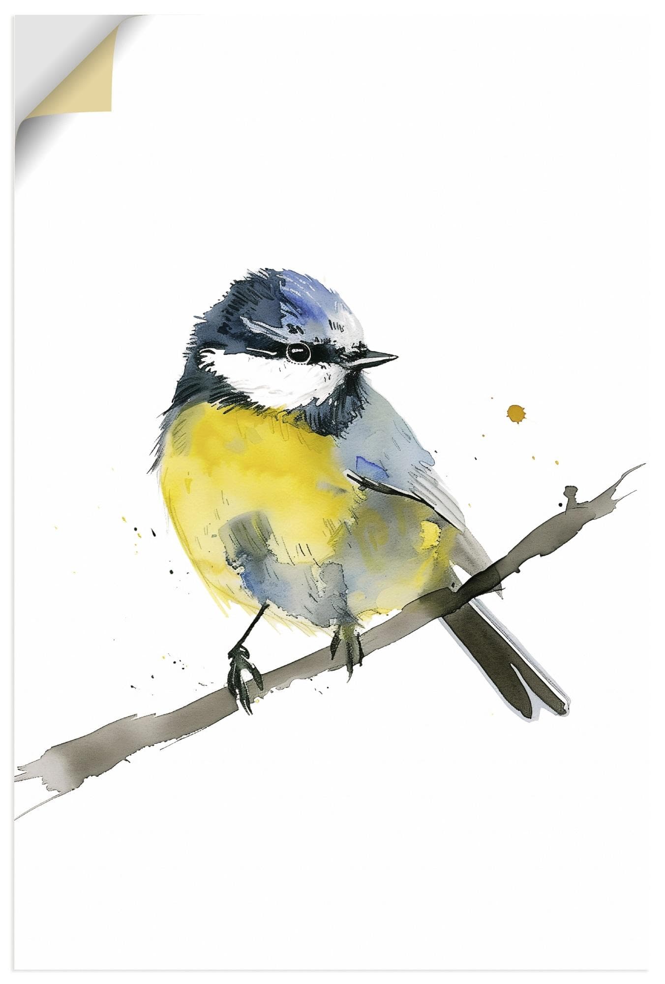 Artland Wandbild Aquarell Blaumeise Gelb