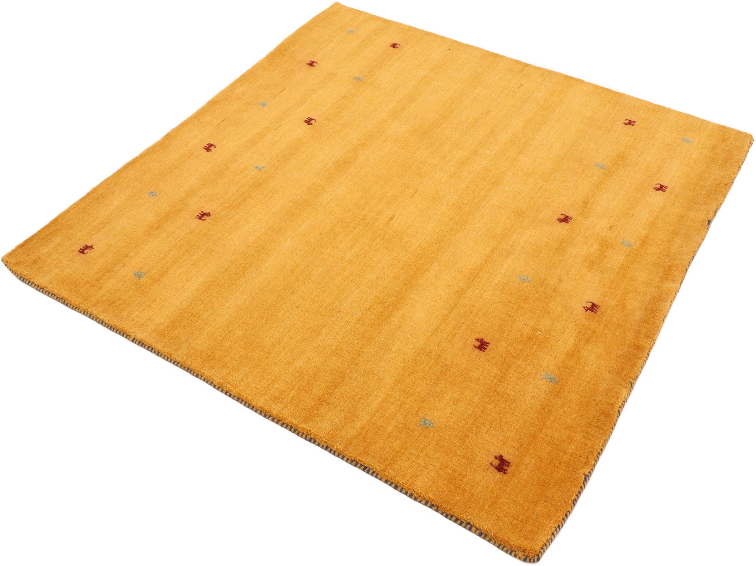 CarpetFine Wollteppich Gabbeh-Uni Gelb Handgewebt