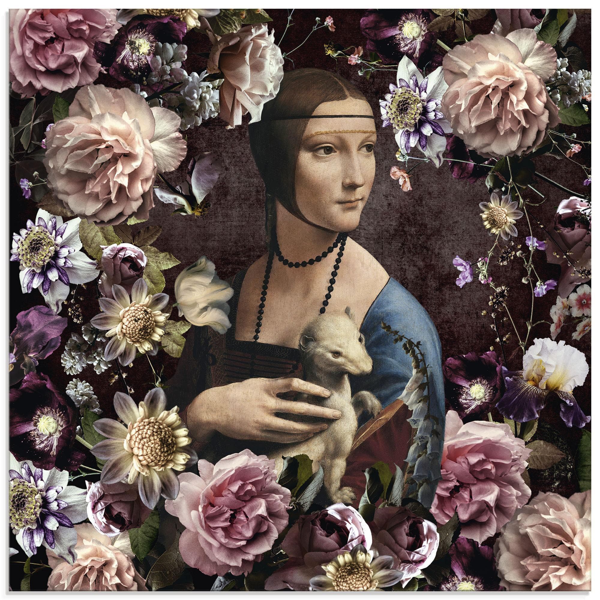Artland Glasbild Lady mit Hermelin - Da Vinci Adaption Rot