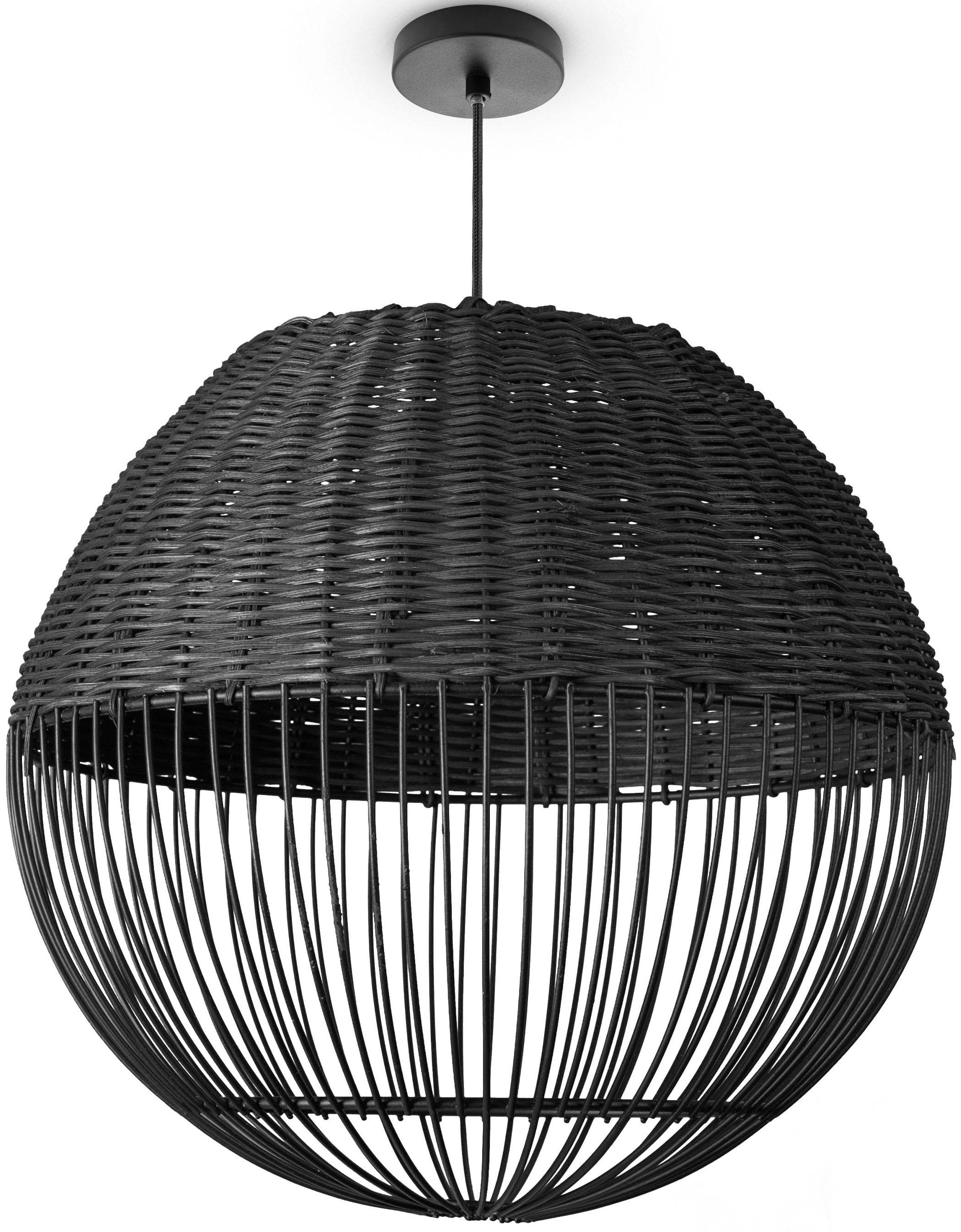 PACO HOME Pendelleuchte PURO Rattan E27 Schwarz