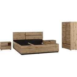 INOSIGN Schlafzimmer-Set Cross: Modernes Doppelbett & Wotan Eiche Schrank