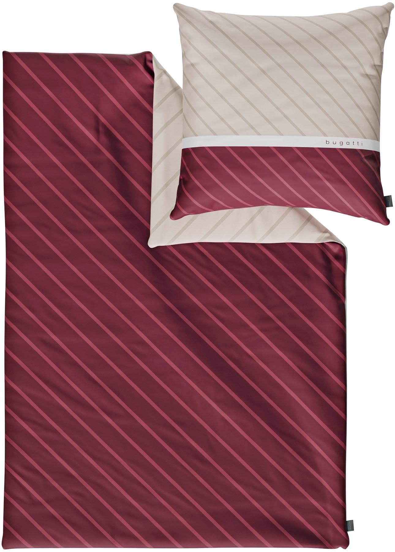BUGATTI Wendebettwäsche Mako-Satin Bordeaux Beige