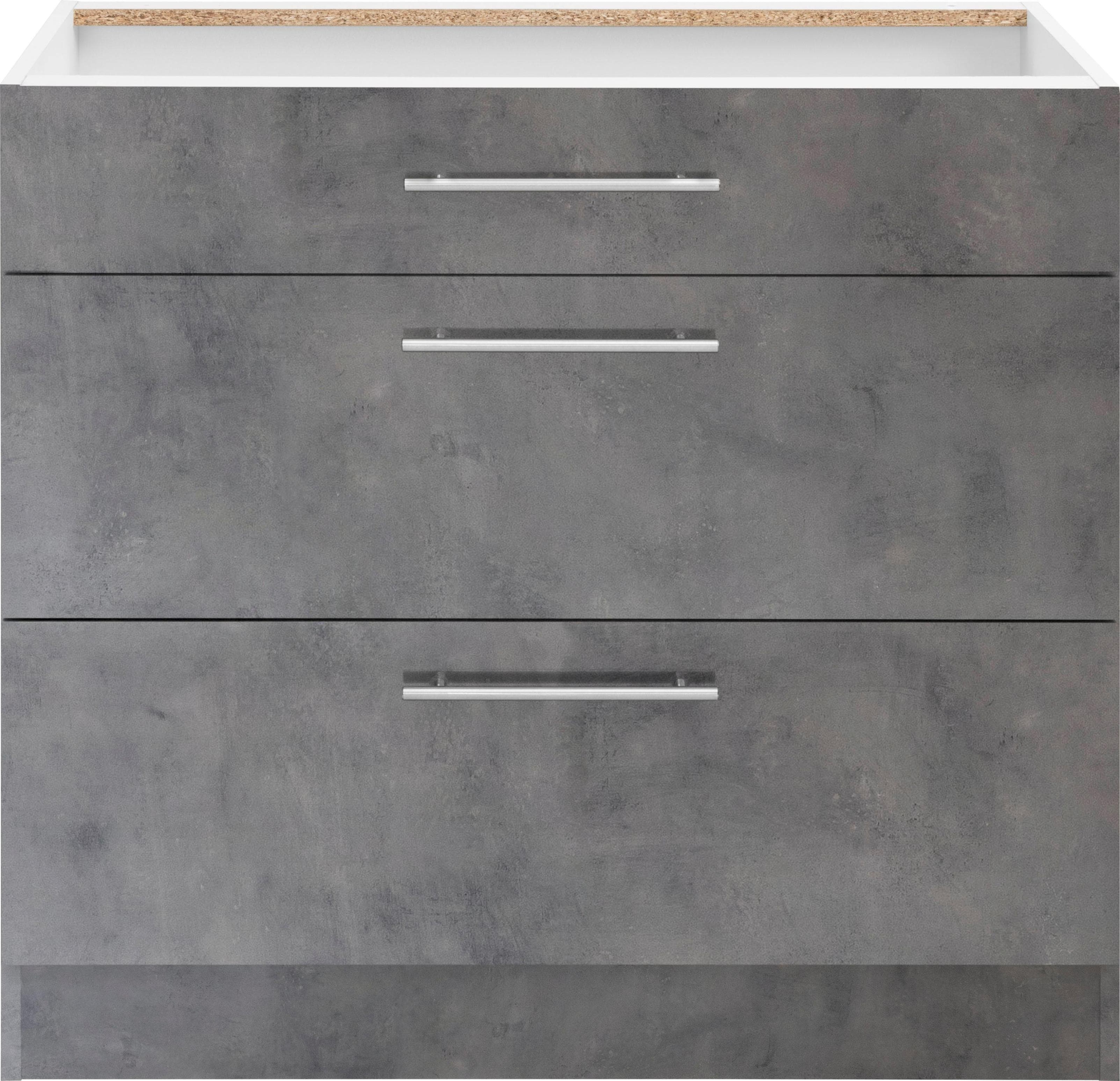 Wiho Küchen Unterschrank Cali Grau 90cm mit 2 Auszügen