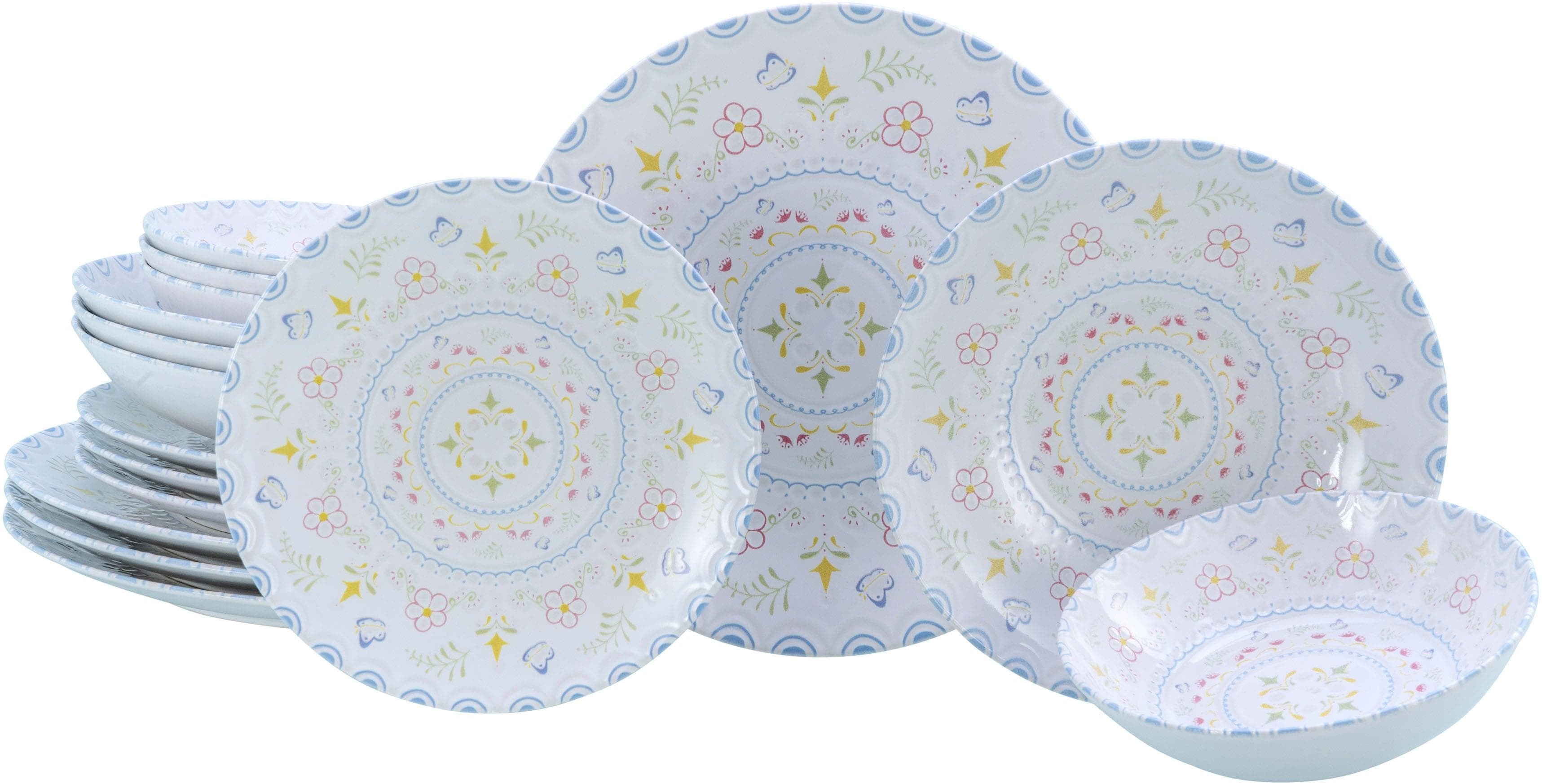 Teller-Set CREATABLE Primavera Pastell 16-tlg. Steinzeug