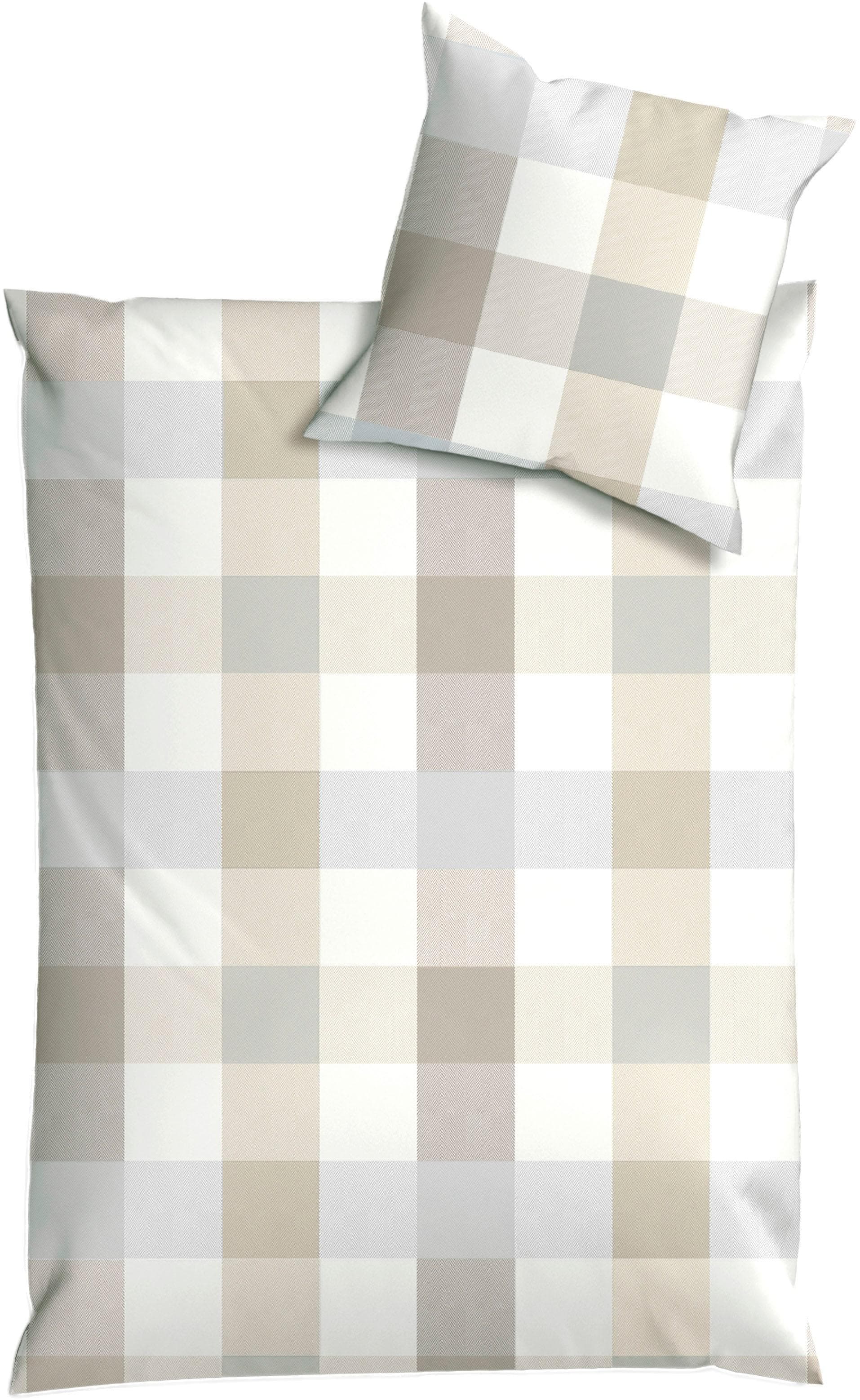 DYCKHOFF Bettwäsche Plaid Grau-Beige Flanell 100% Baumwolle