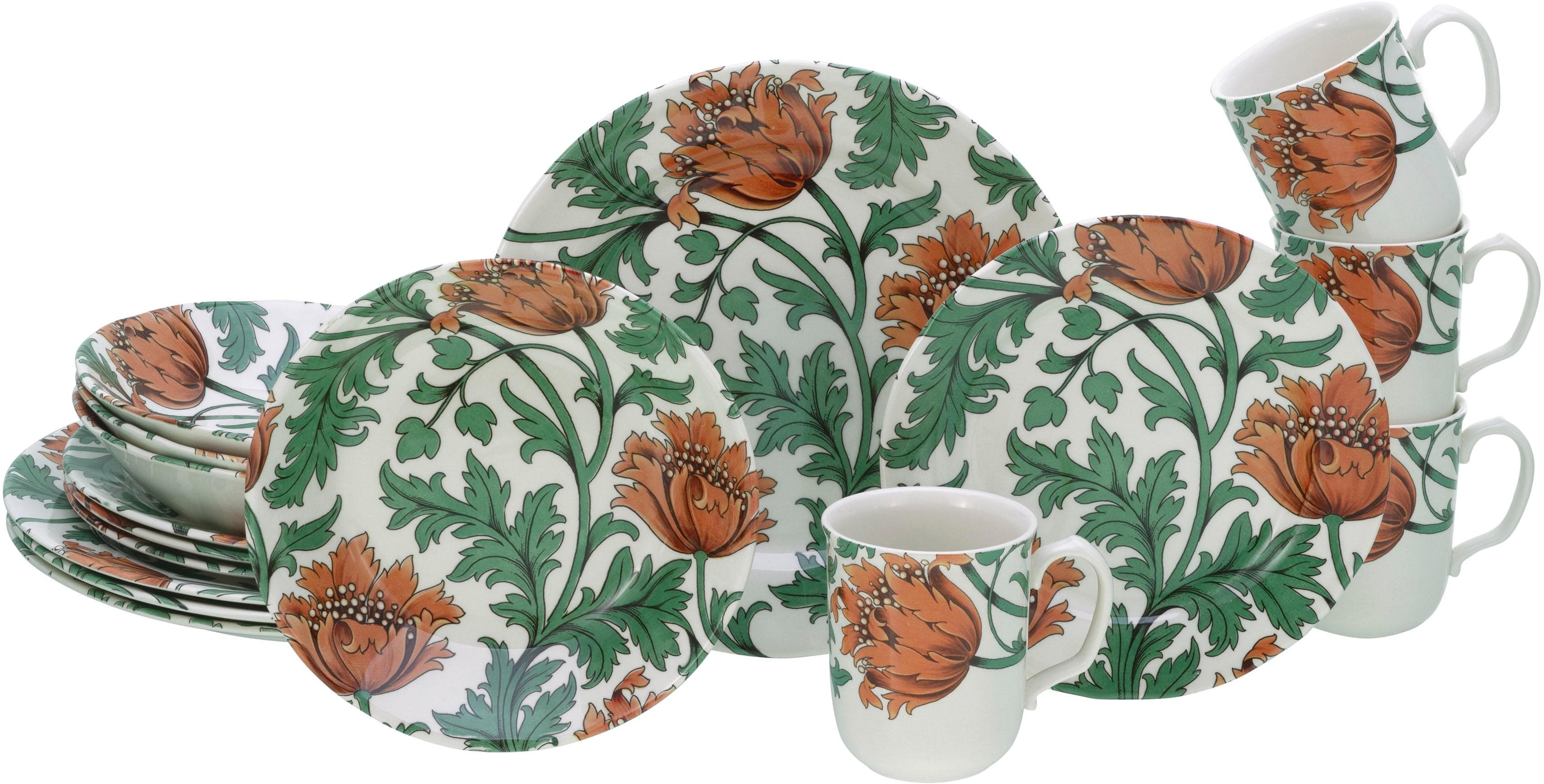 Kombiservice CREATABLE Florentina 16-tlg. Grün Geschirr-Set Blumendekor