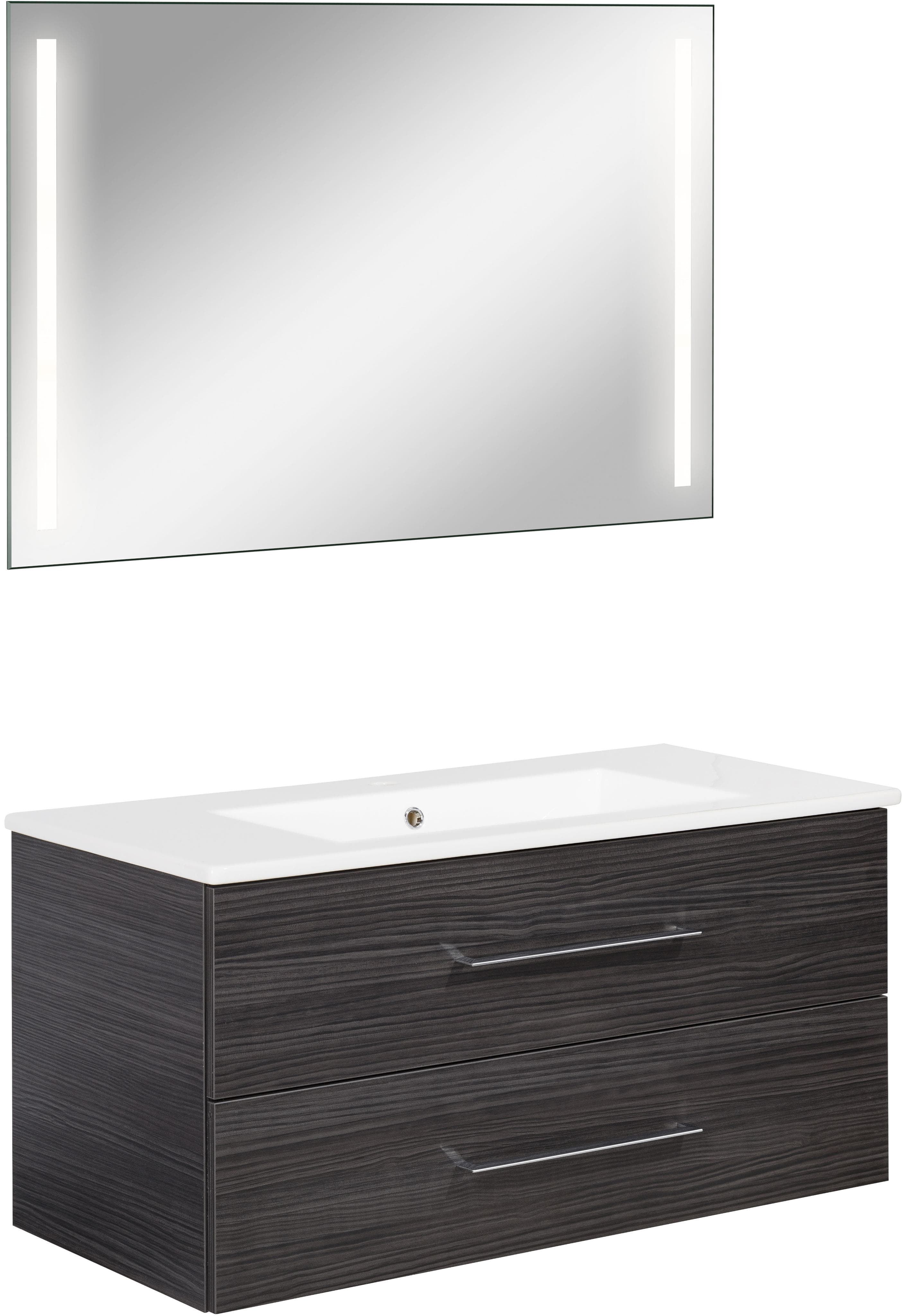 3-teiliges Badmöbel-Set in Anthrazit mit LED-Spiegel