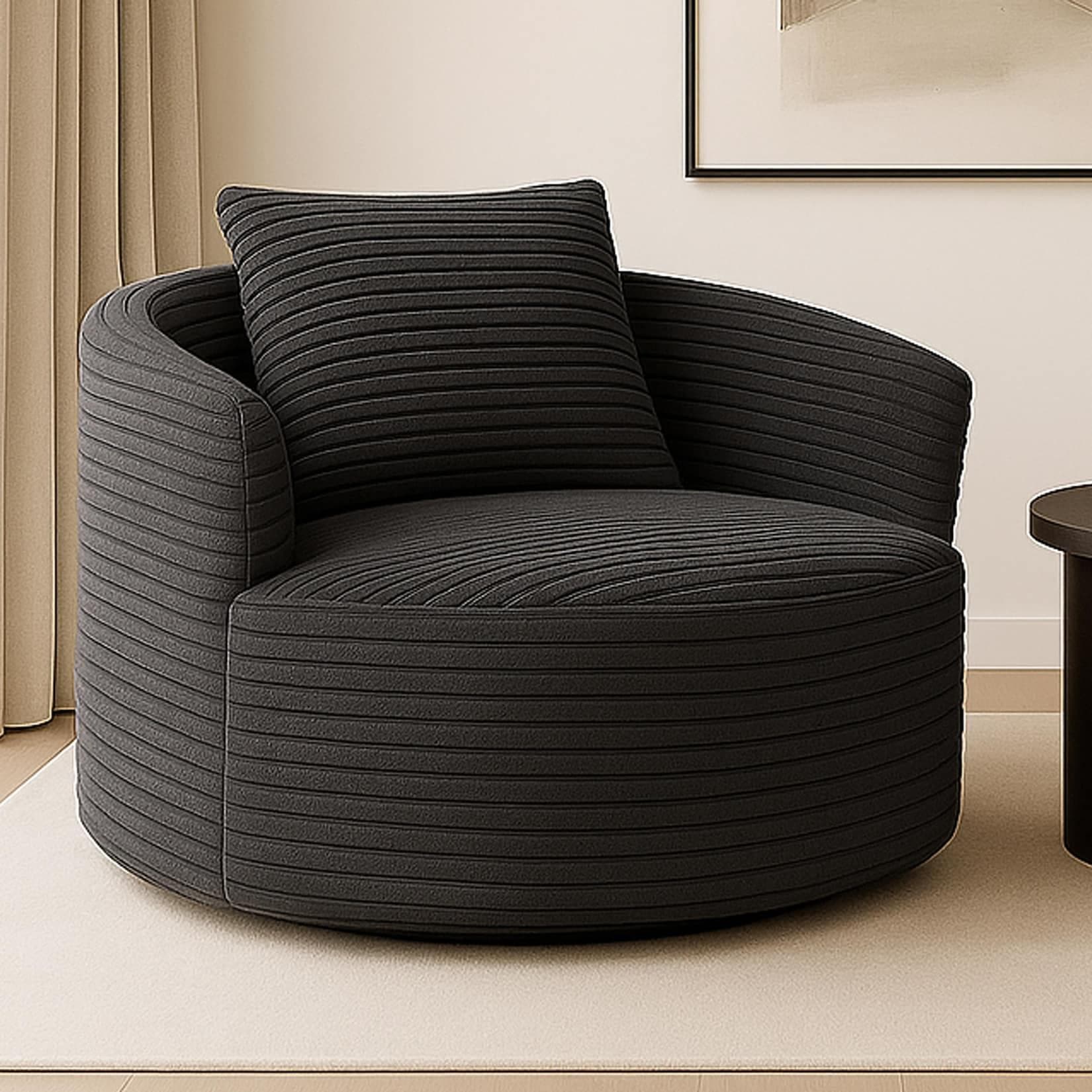 Sessel MCW-P18 Loungesessel Relaxsessel Polstersessel Cocktailsessel Stoff Cord Dunkelgrau