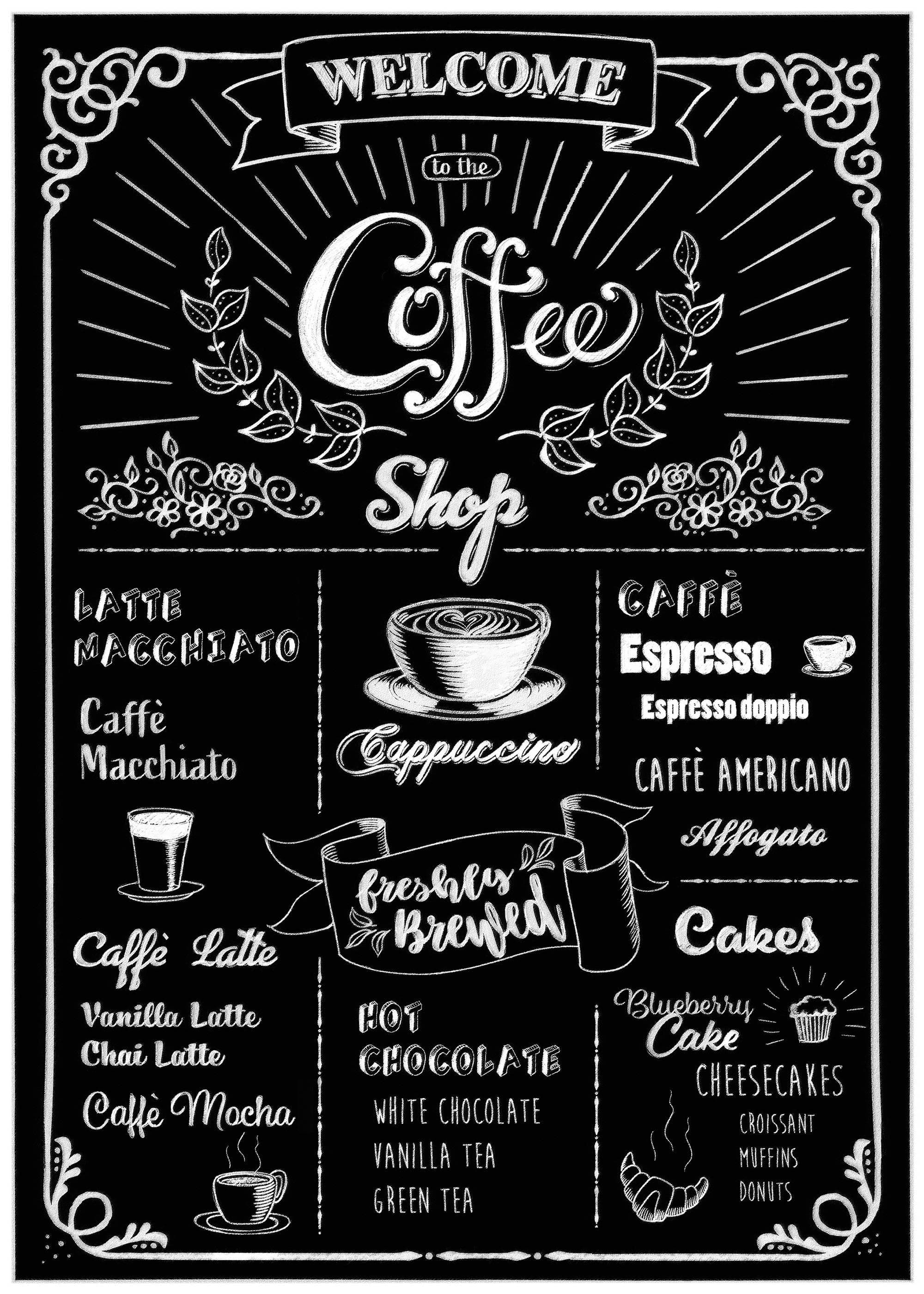 KOMAR Wandtattoo Coffeeshop Schwarz/Weiß Selbstklebend