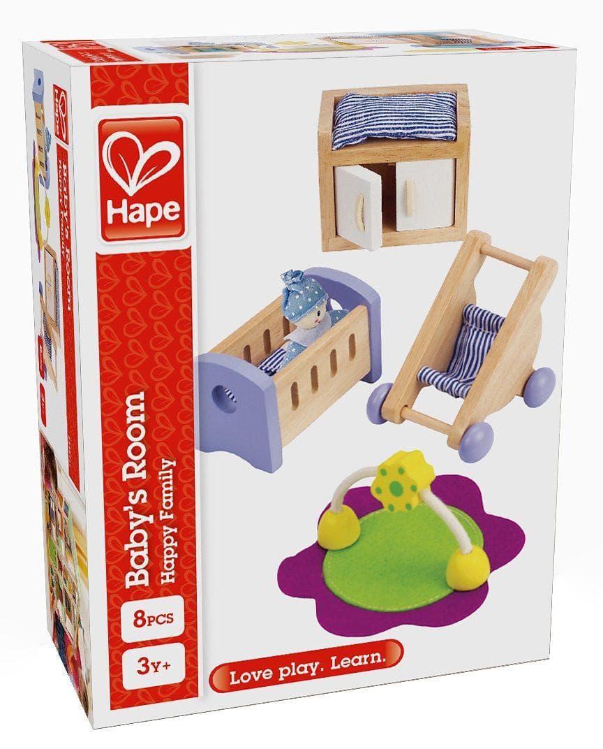 Hape Puppenhausmöbel Babyzimmer 8-tlg. Set Holz Bunt