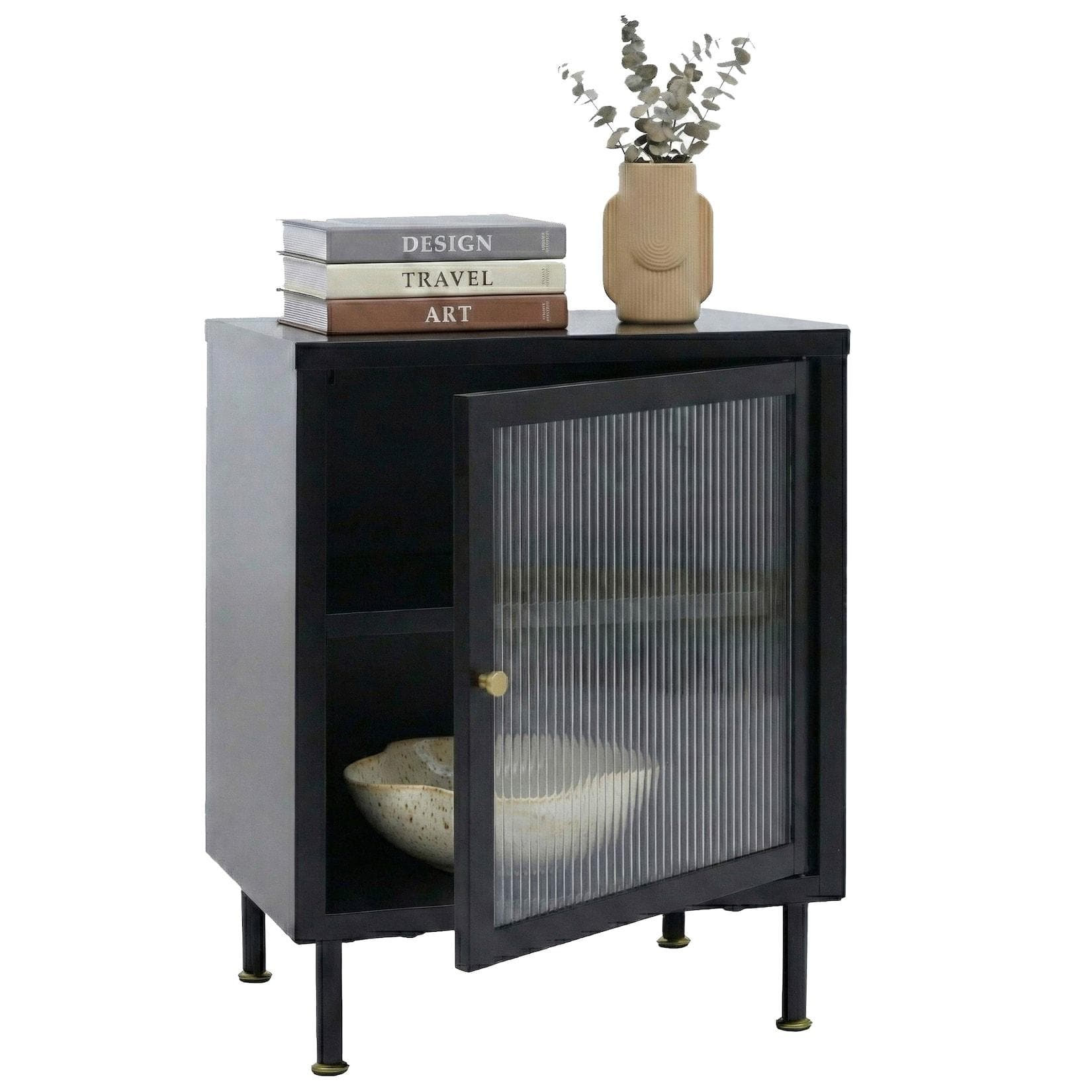 Nachttisch MCW-O87 Industrial Design Metall Schilfglas Schwarz