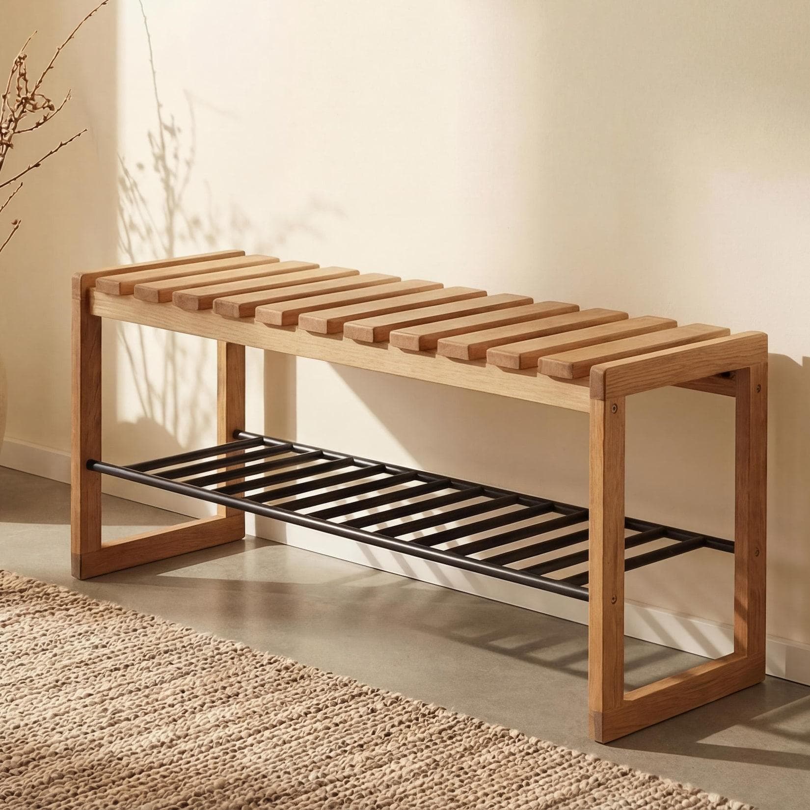 MCA Garderoben-Bank MCW-P57 Sitzbank Schuhregal Massivholz Eiche