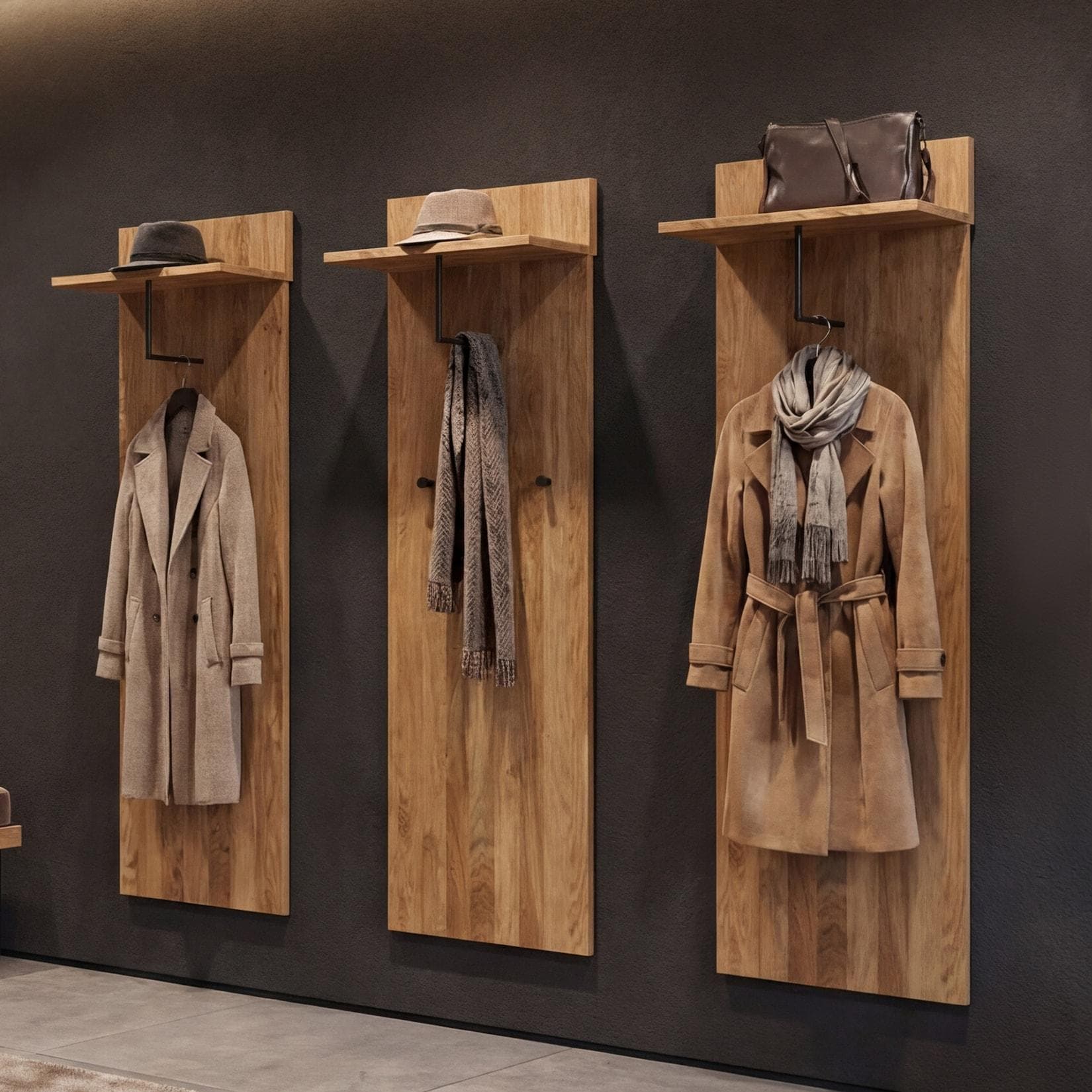 MCA 3er-Set Garderobenpaneel MCW-P55 Wandgarderobe Massivholz Eiche
