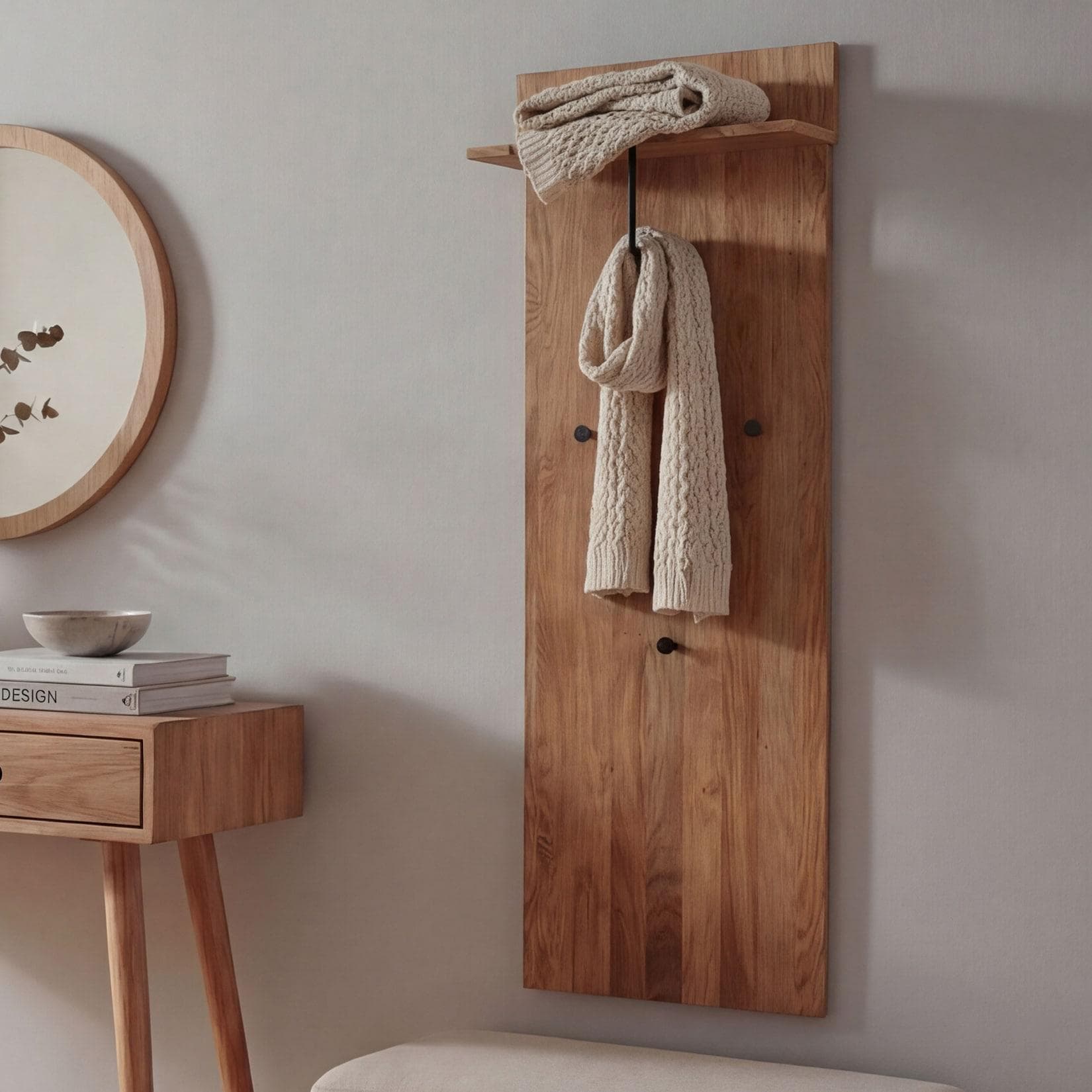 MCA Wandgarderobe MCW-P55 Massivholz Ablagefläche Haken