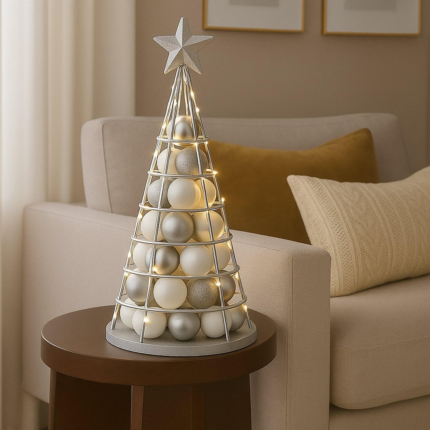 Deko-Baum MCW-O91, Weihnachtsbaum Metall Silber 60cm