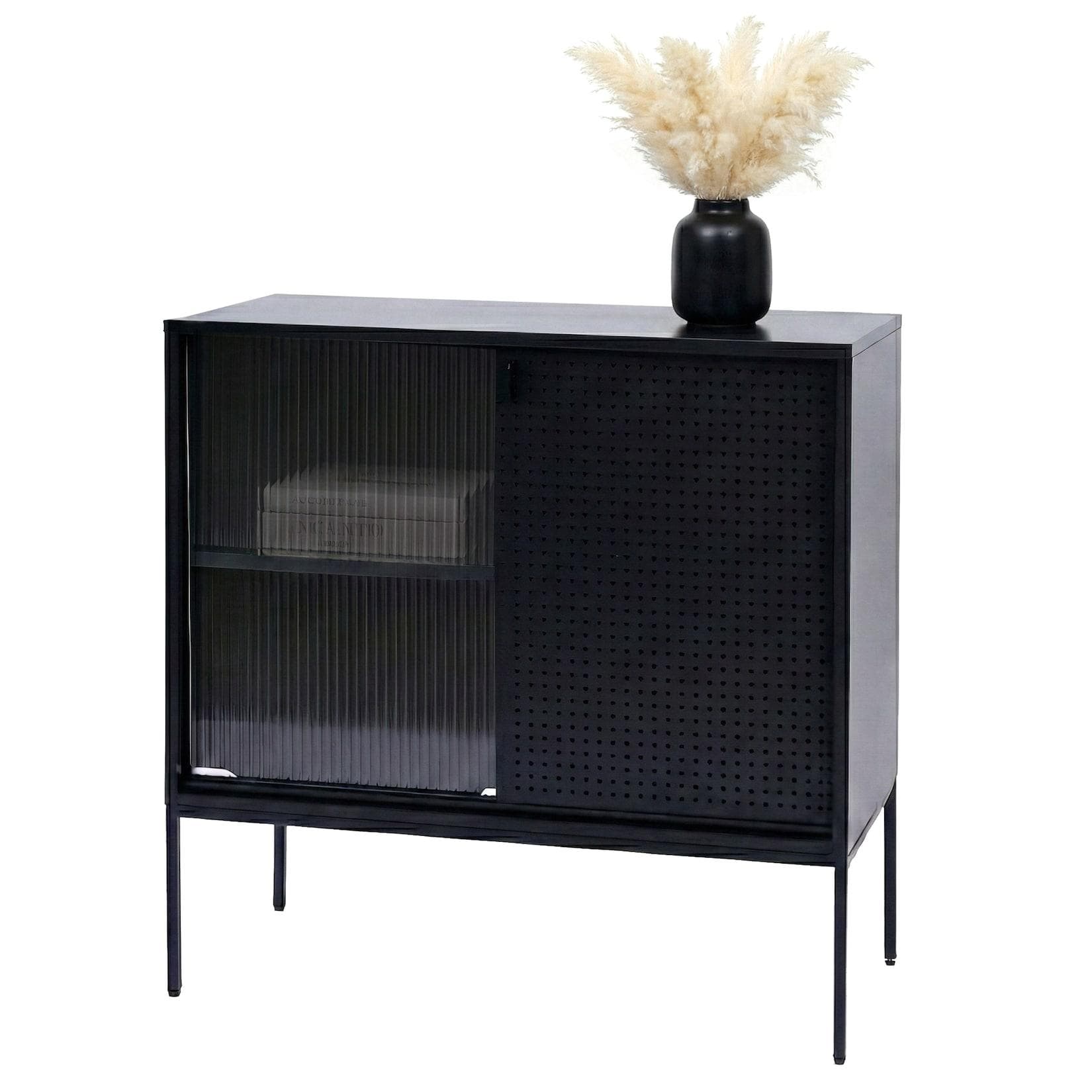 Kommode MCW-O90 Sideboard Industrial Schiebetüren Metall Schwarz