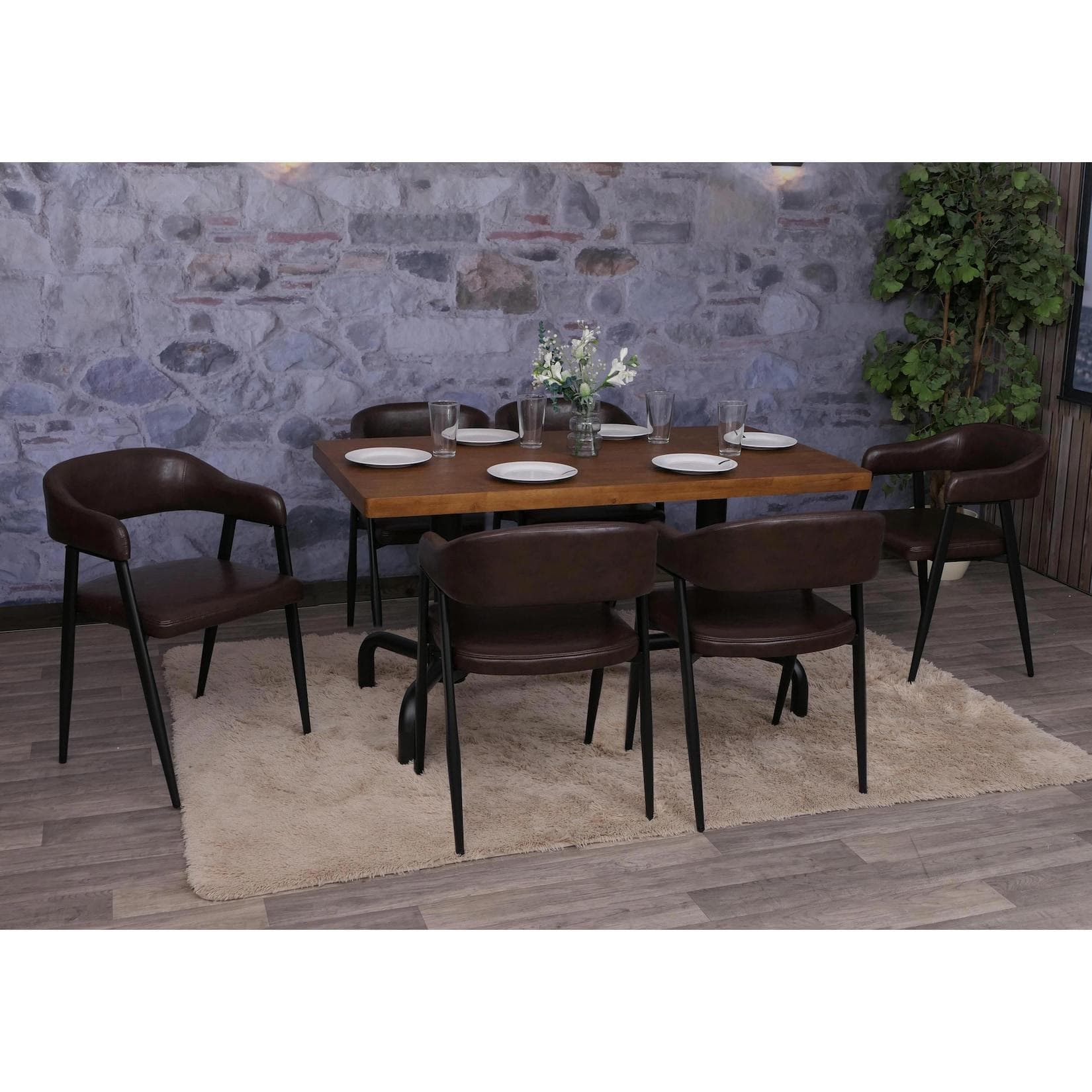 MCW 6er-Set Esszimmerstuhl MCW-P29 Kunstleder Dunkelbraun