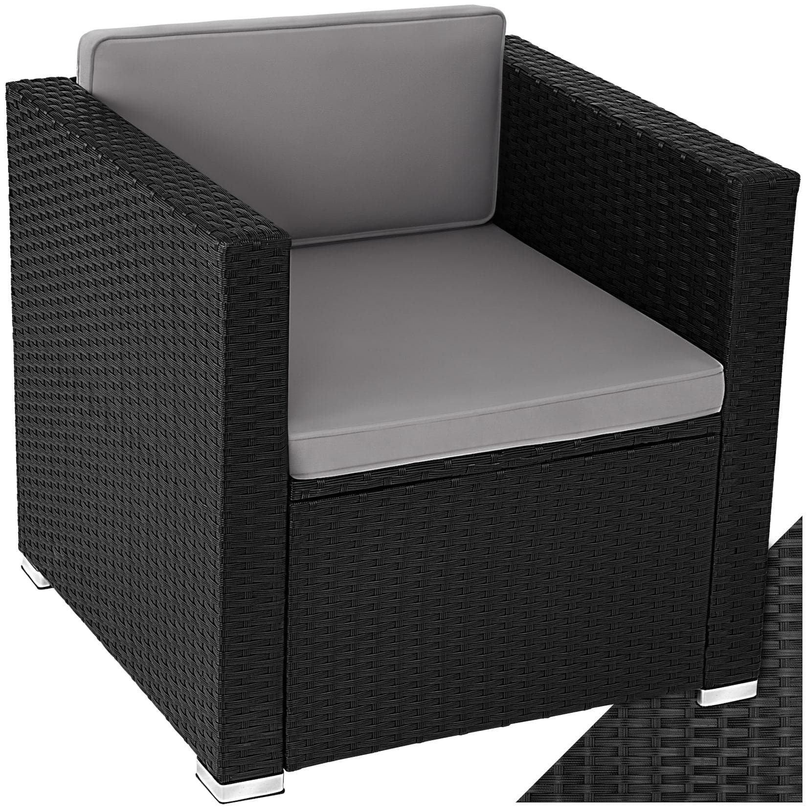 tectake Rattansessel Lignano Schwarz UV-beständig Polyrattan