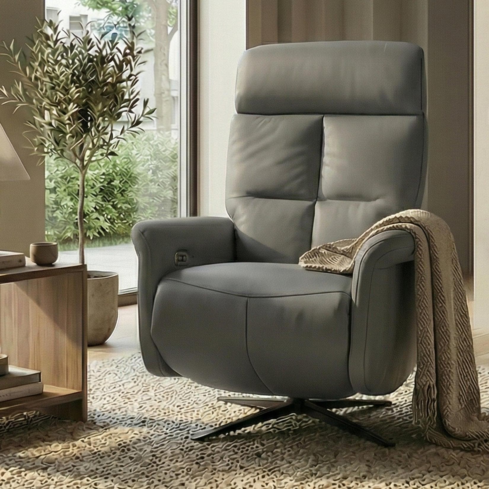Relaxsessel MCW-L10 TV-Sessel Liegesessel Voll-Leder Grau