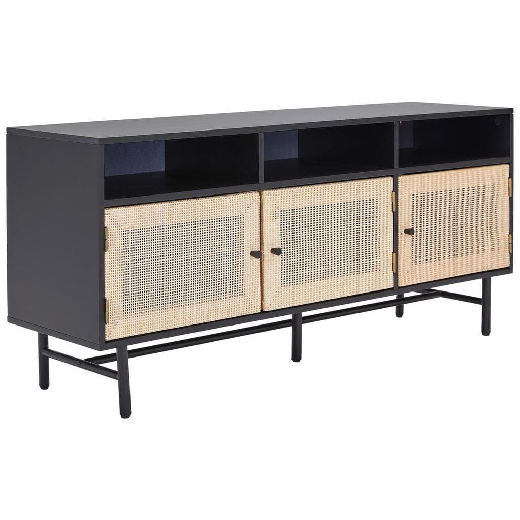 Mid.you Lowboard Natur Schwarz Metall Rattan