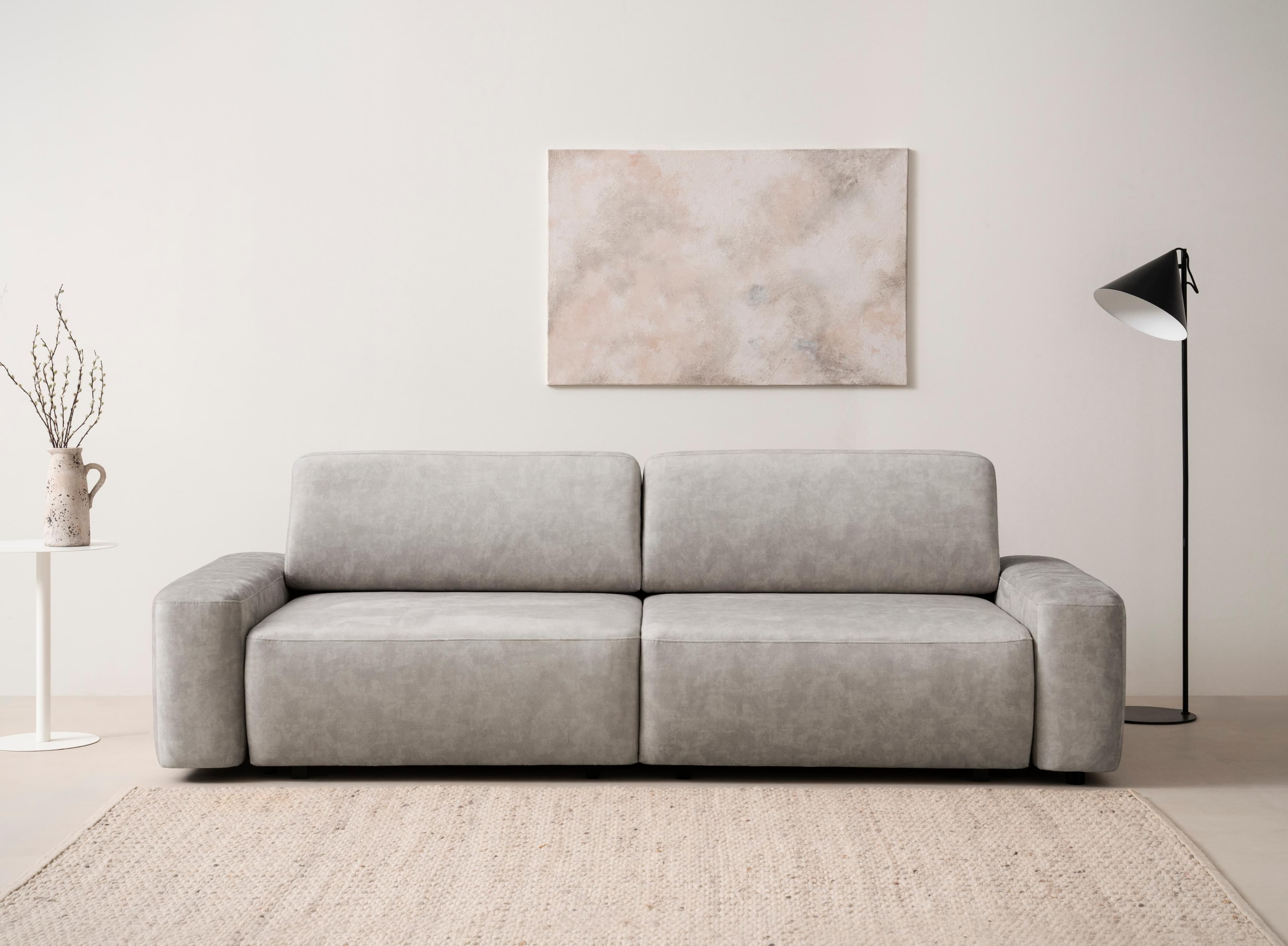 HOME AFFAIRE Torge 3-Sitzer Schlafsofa Beige Samtvelours