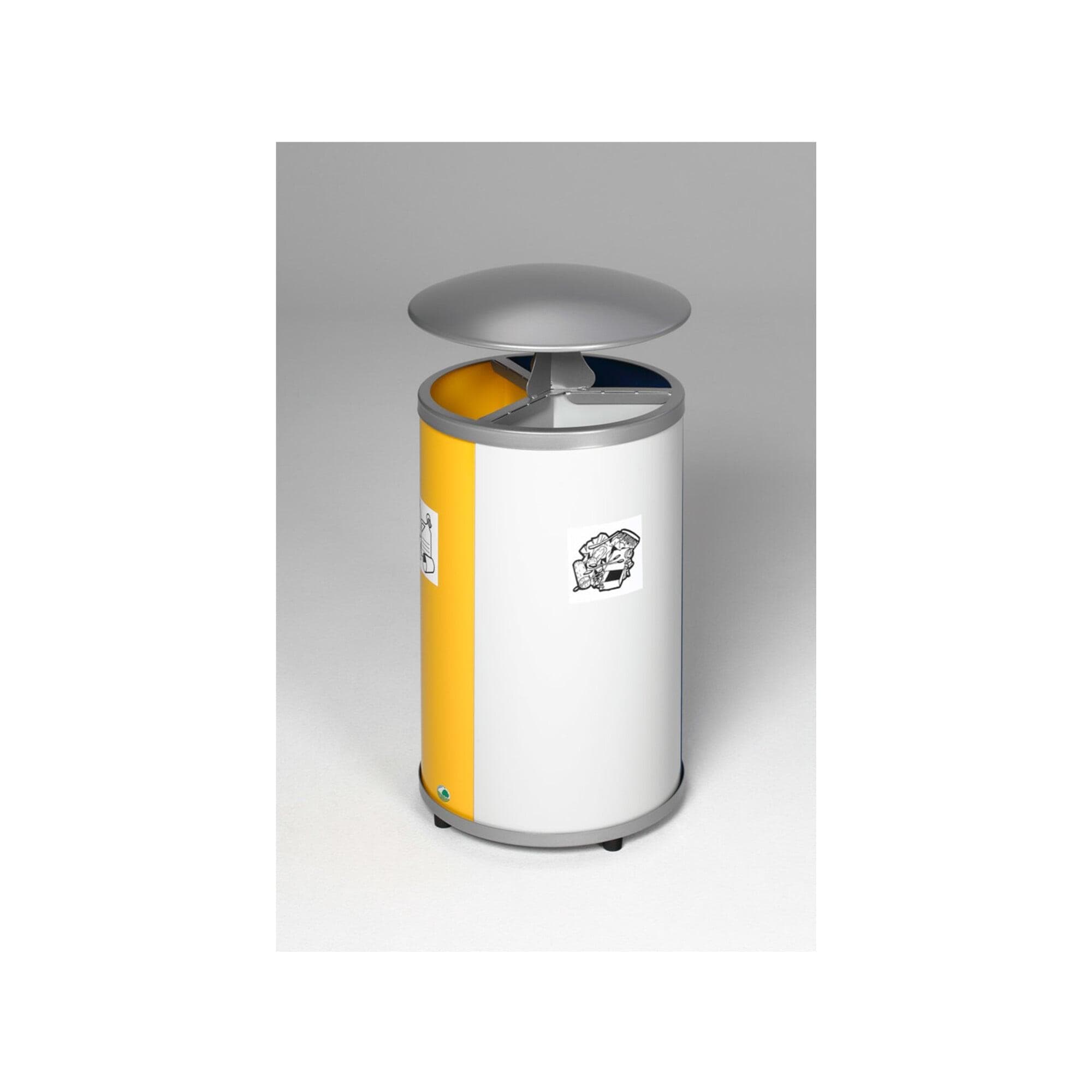 VAR Wertstoffstation 3-fach mit Dach, 3 x 30 Liter gelb/blau/lichtgrau