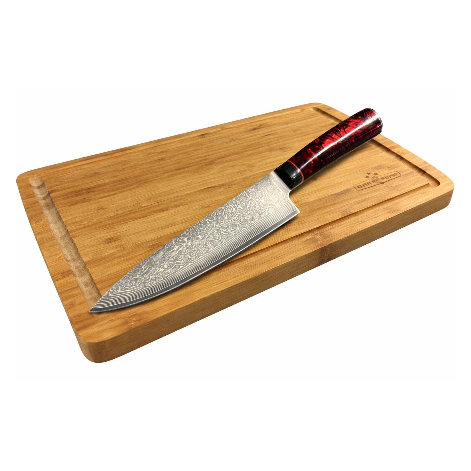 Grillfürst Schneide & Messer Set mit Damast Hochmesser und Schneidebrett