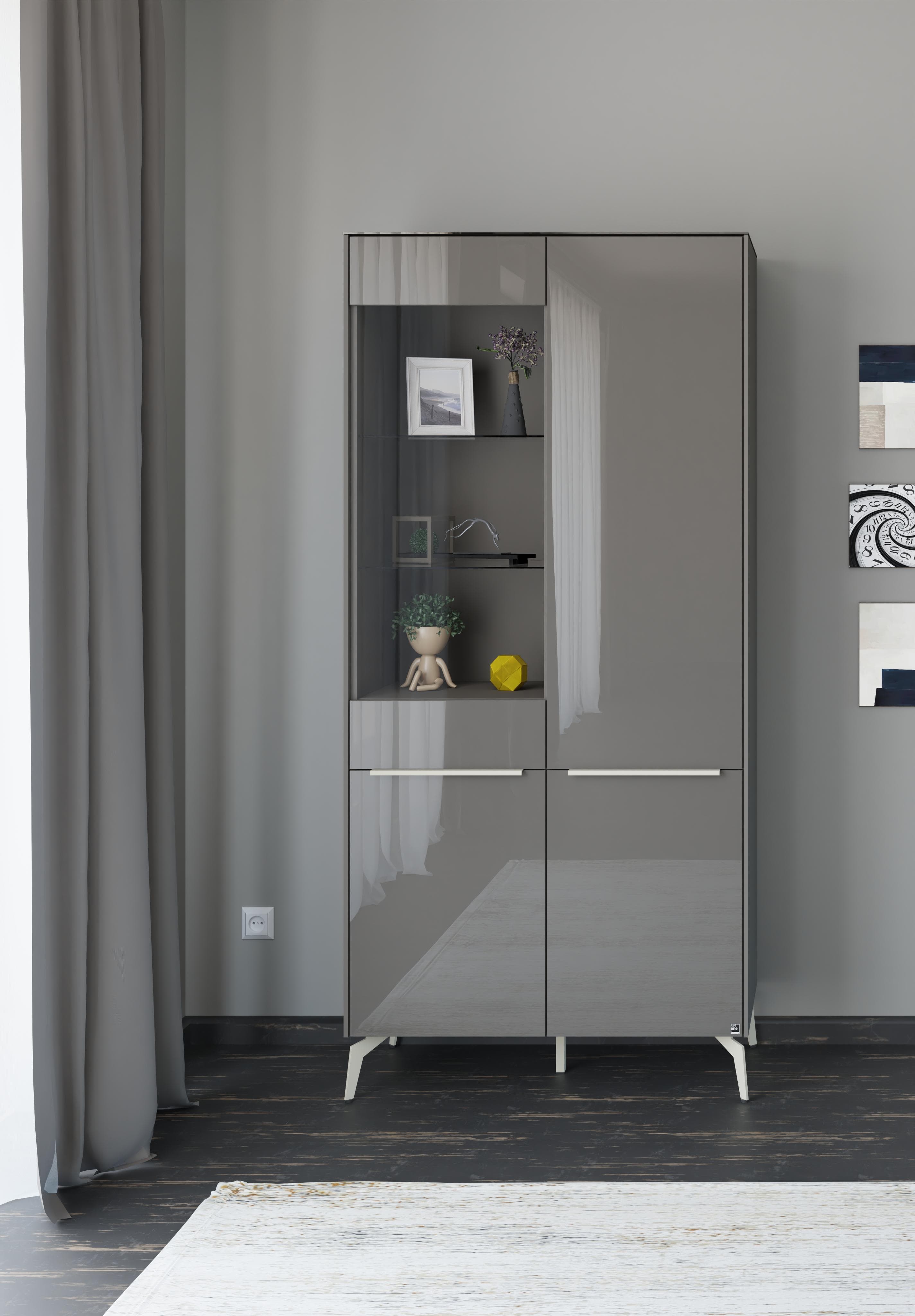 Standvitrine Reno Anthrazit Matt Lack Glas Anthrazit Glanz Set One by Musterring