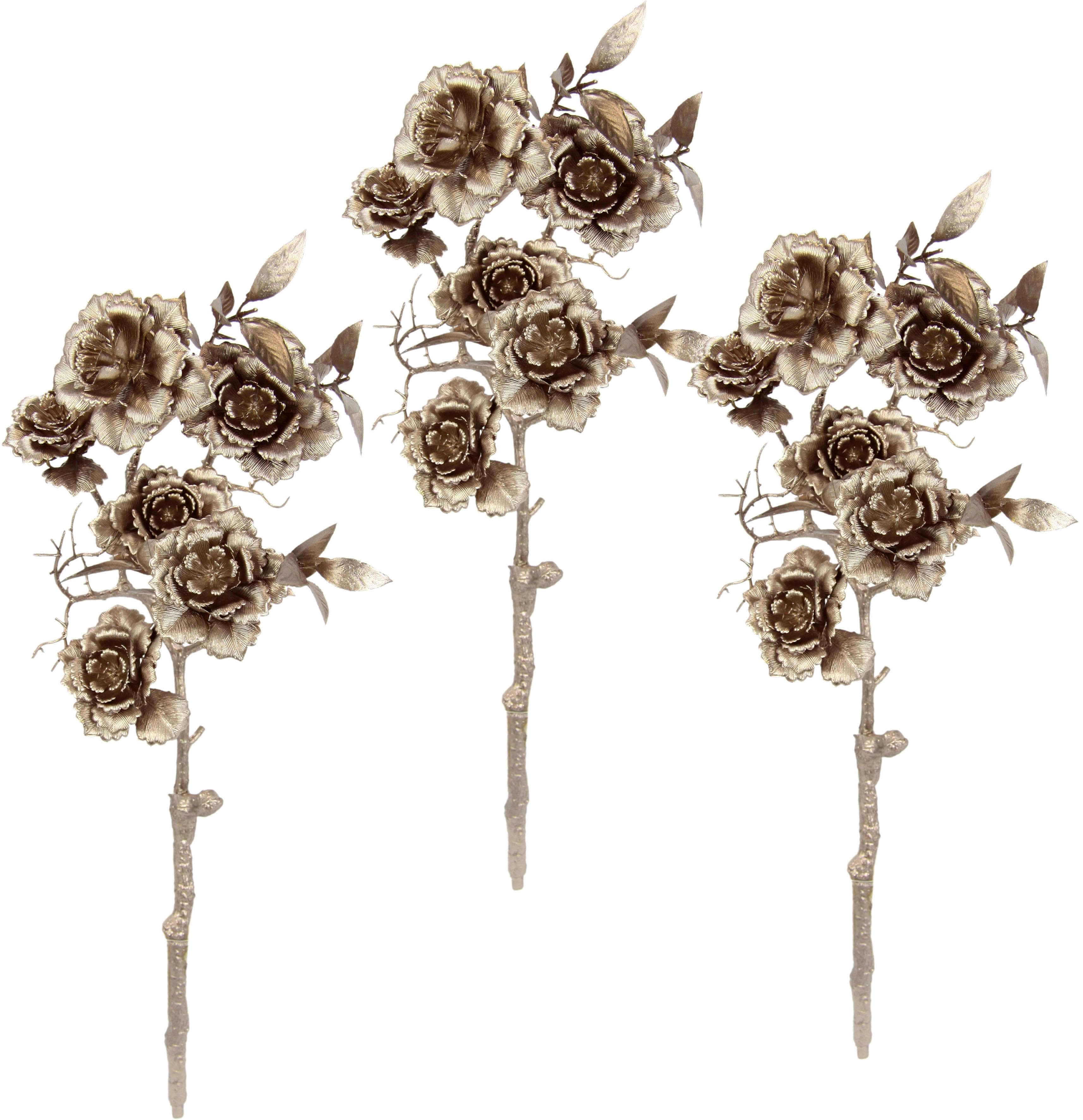 I.GE.A. Kunstblume Rose Rosa 3er Set mit goldenem Stiel
