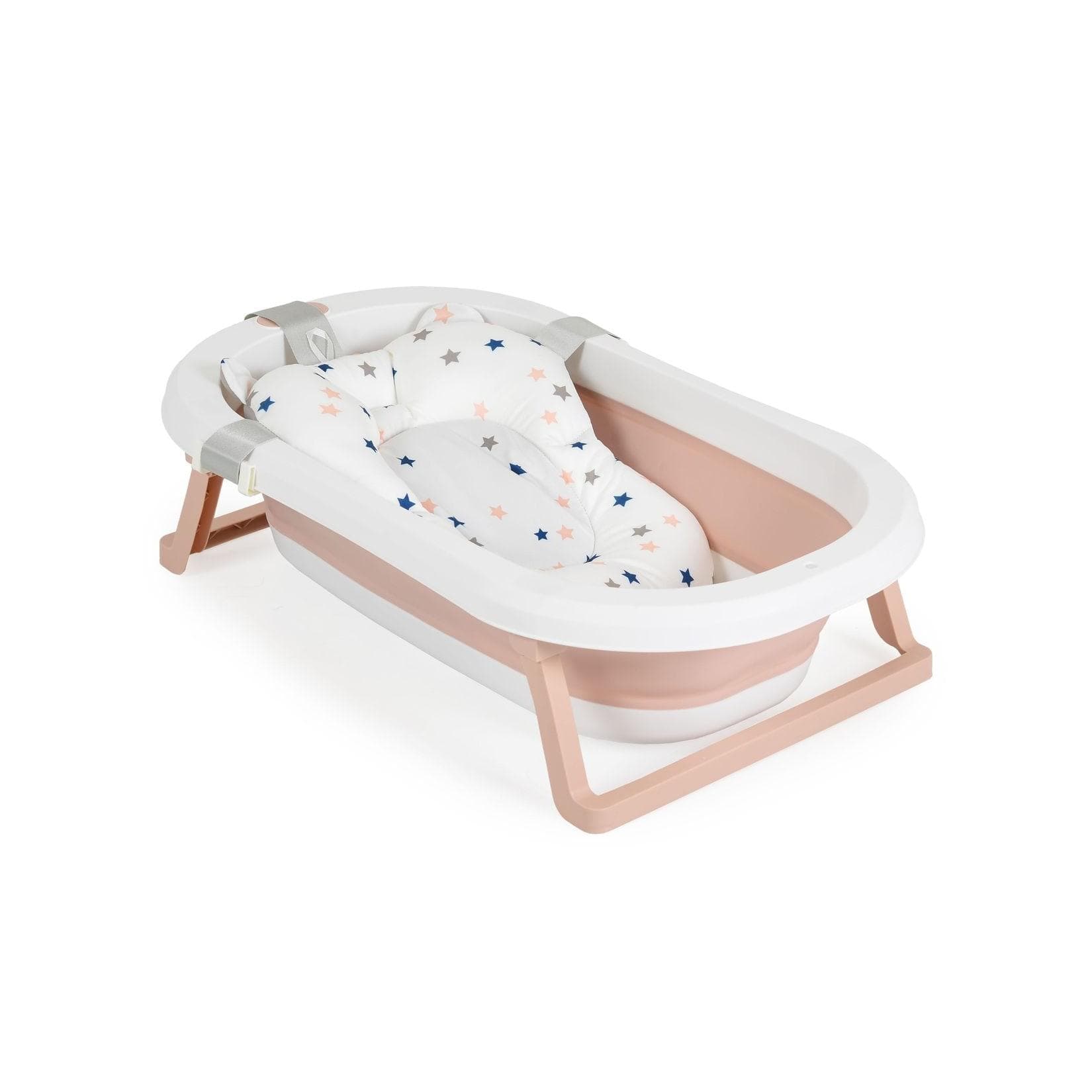 Moni Babybadewanne Palma faltbar 3-teilig Badekissen Schwamm rosa