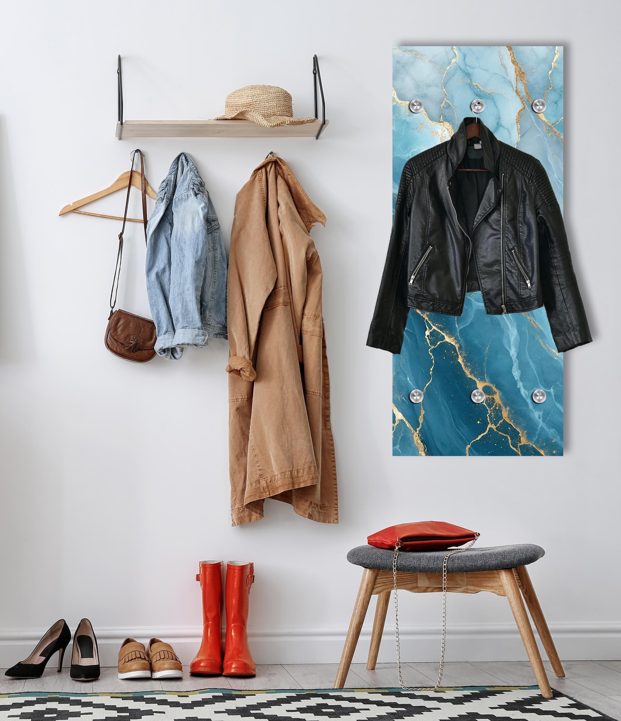 Garderobenpaneel QUEENCE Wandgarderobe Marmor Abstrakt Gold