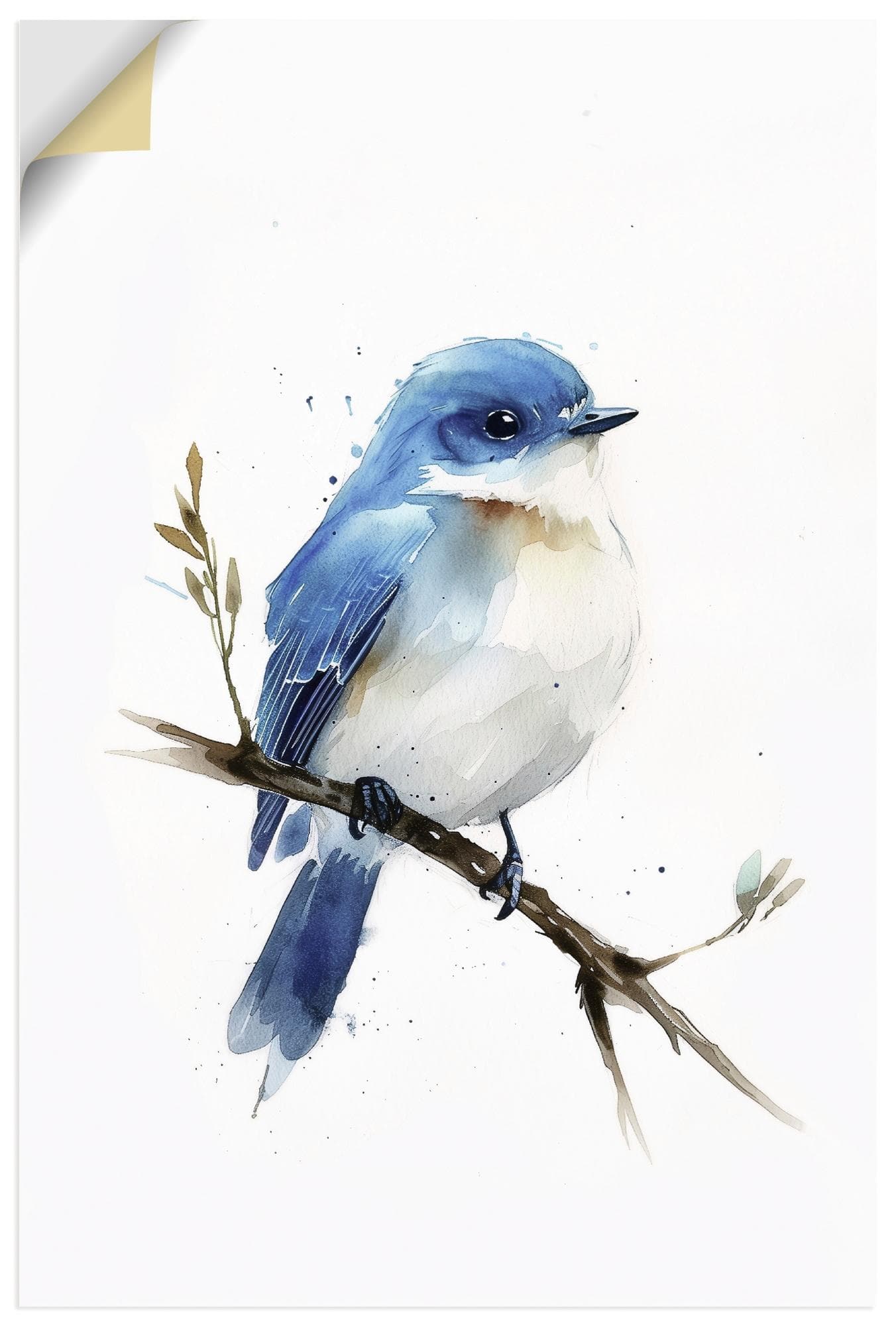ARTLAND Wandbild Aquarell Berghüttensänger Blau