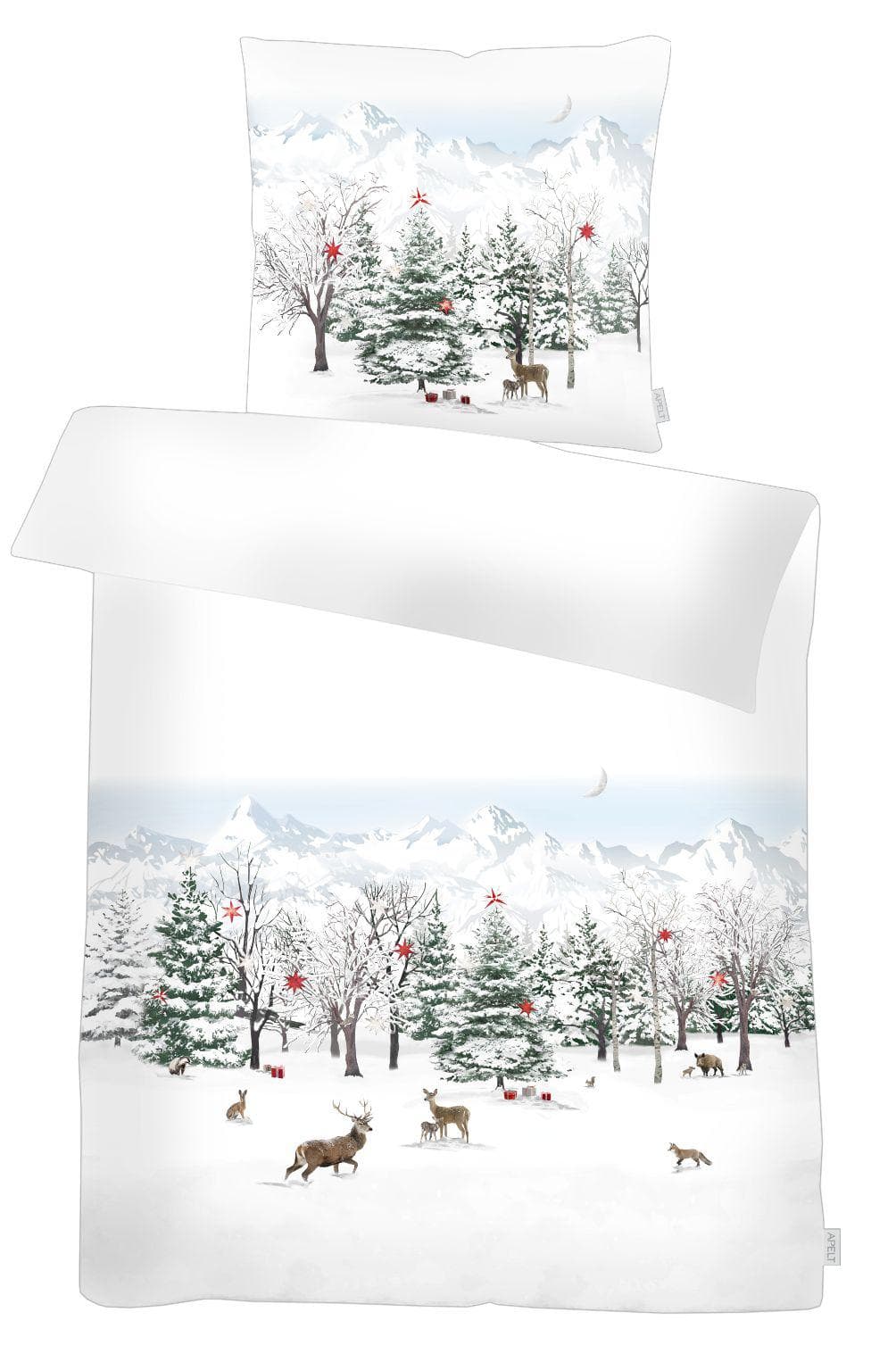 APELT Bettwäsche Anton Flanell Winterlandschaft Weiß/Grün Feinflanell