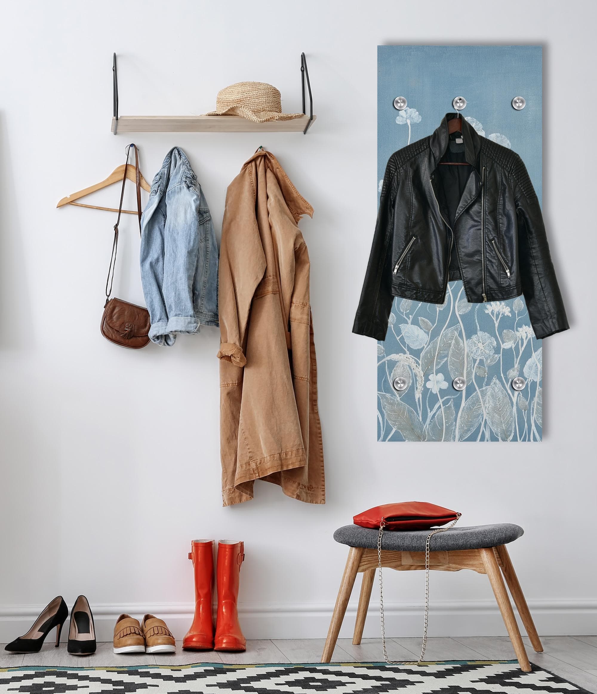 Garderobenpaneel QUEENCE Wandgarderobe Blumenwiese inkl. Edelstahlhaken