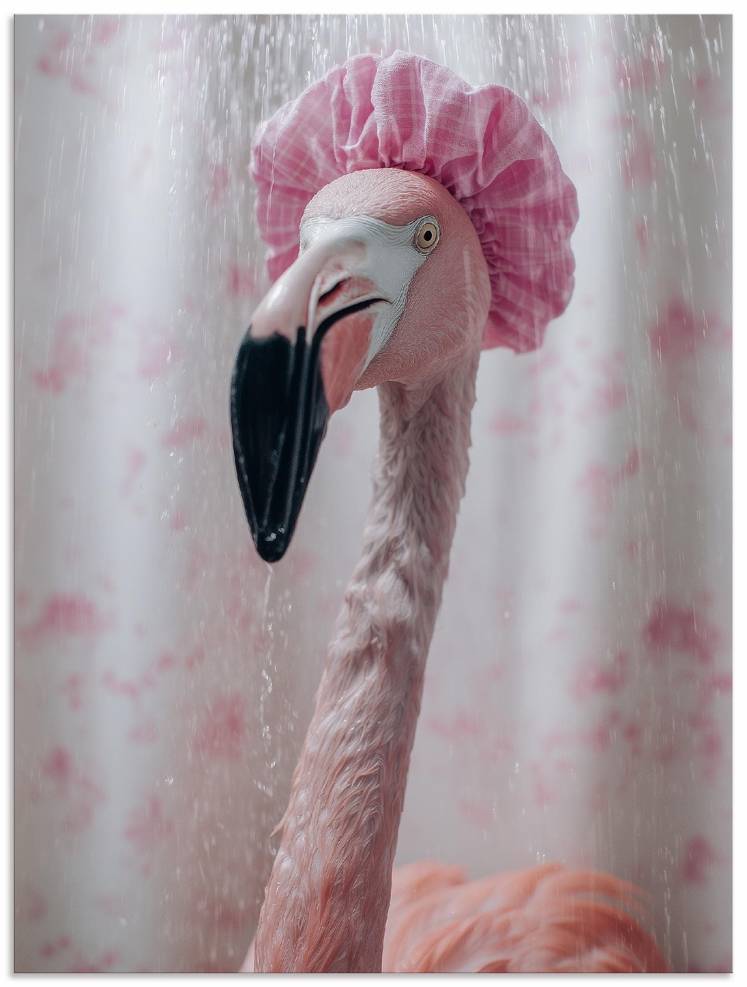 Artland Wandbild Flamingo unter der Dusche Pink