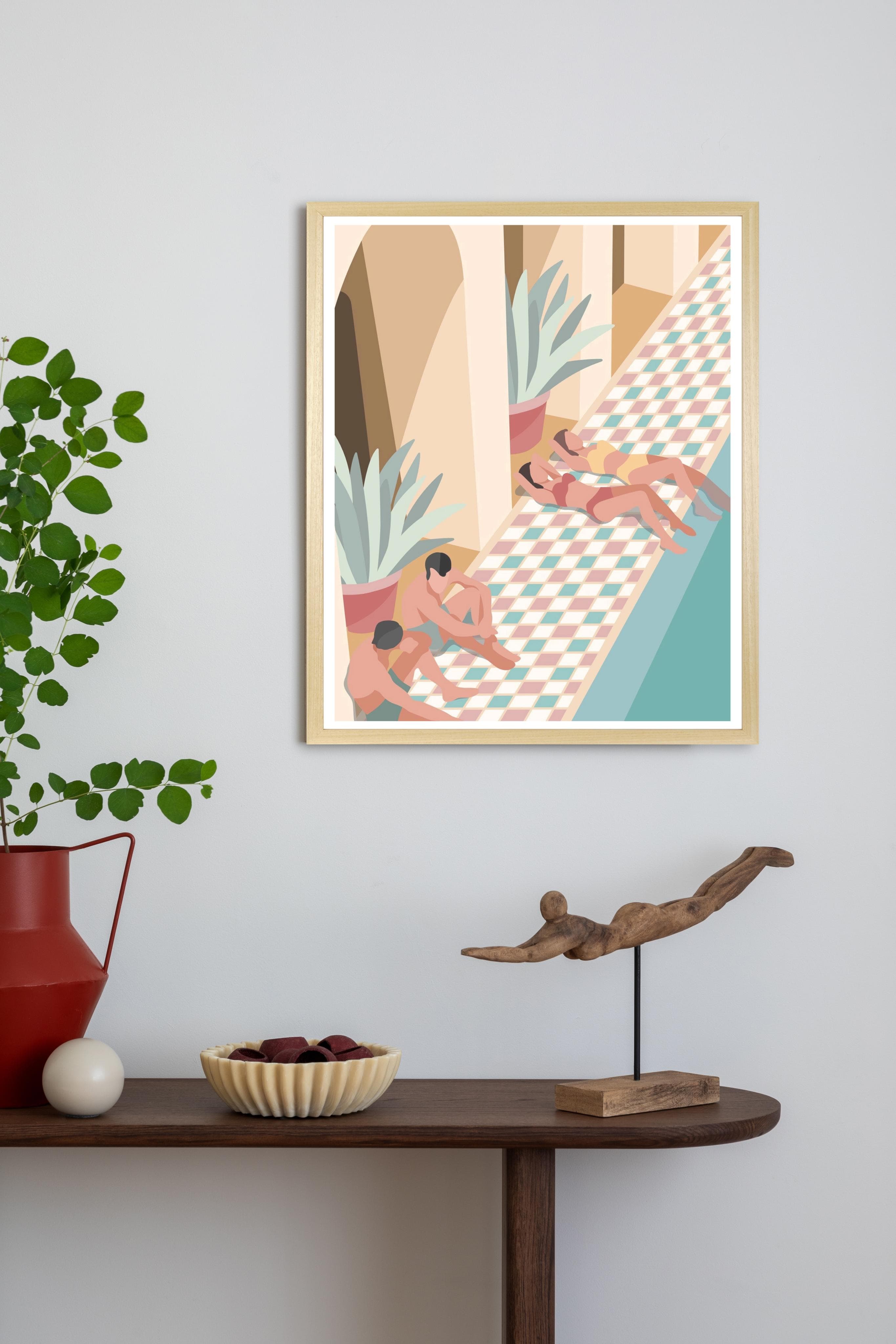 QUEENCE Kunstdruck "Mit Freunden am Pool" Braun