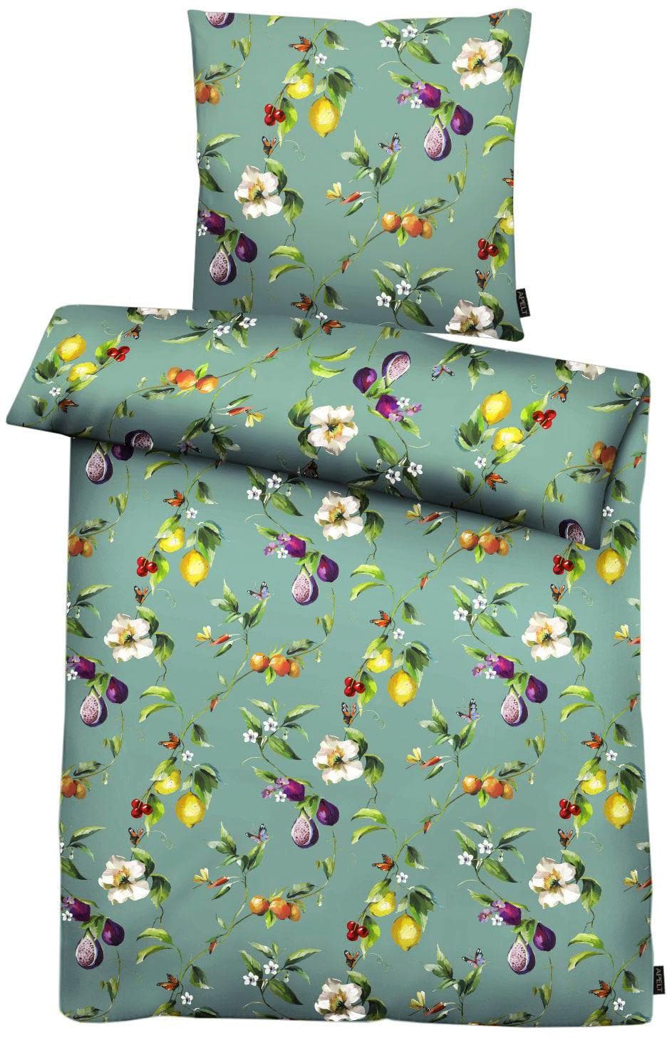 APELT Bettwäsche Limone Gots Blau 155x220cm 100% Baumwolle