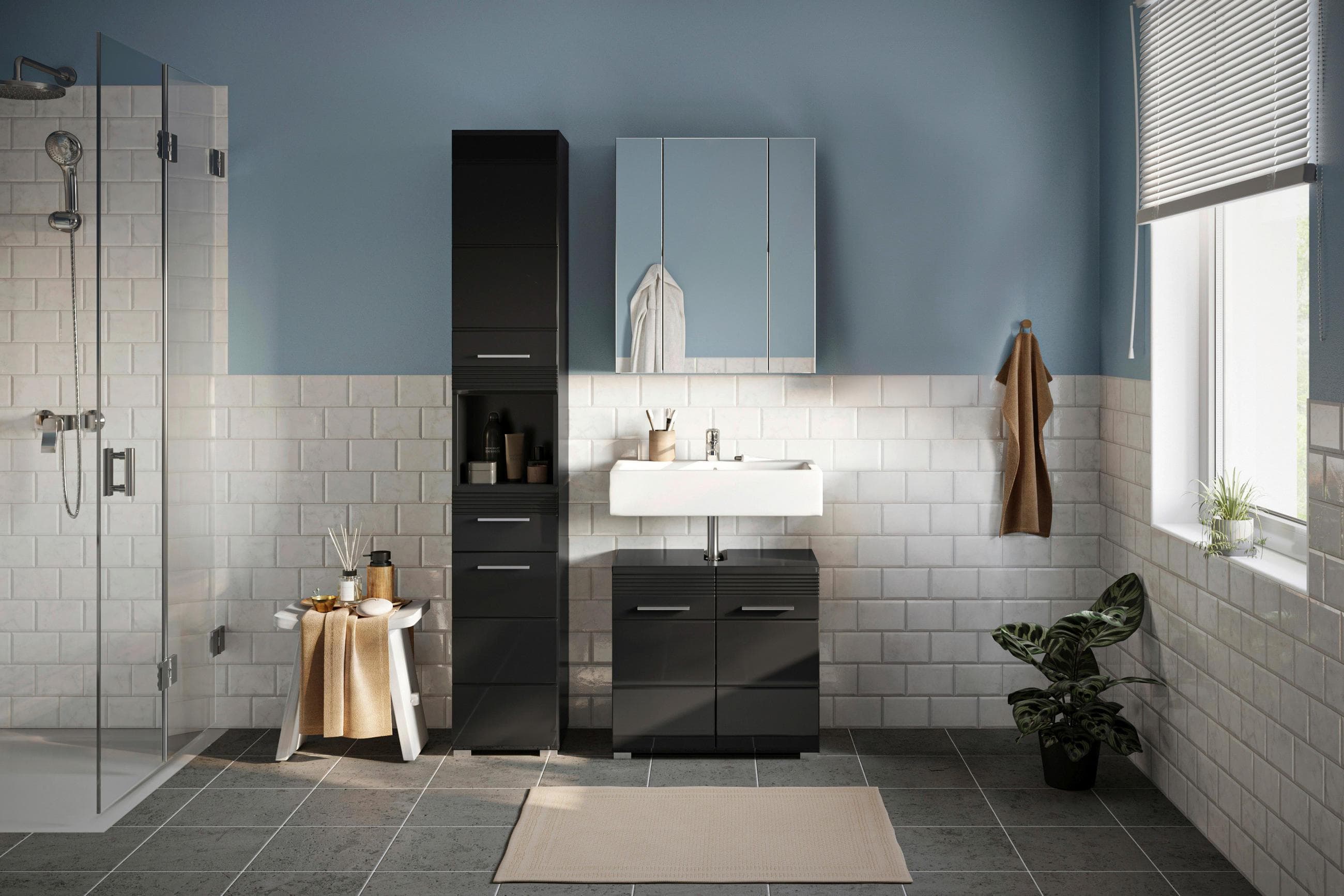 Badezimmer Linus 3-tlg. ca. 90 cm Schwarz