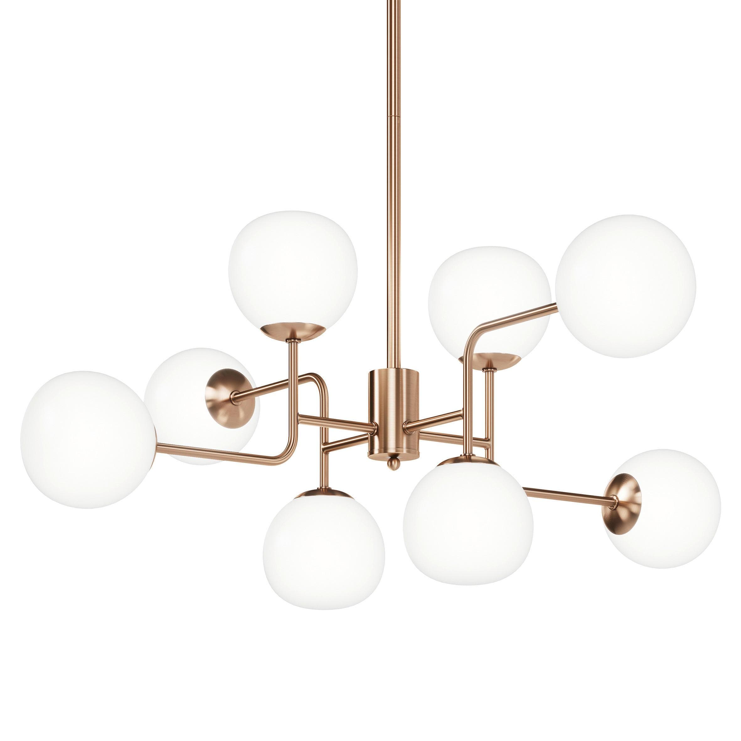 Maytoni Kronleuchter Erich Messing Weiß Glas 8-flg.