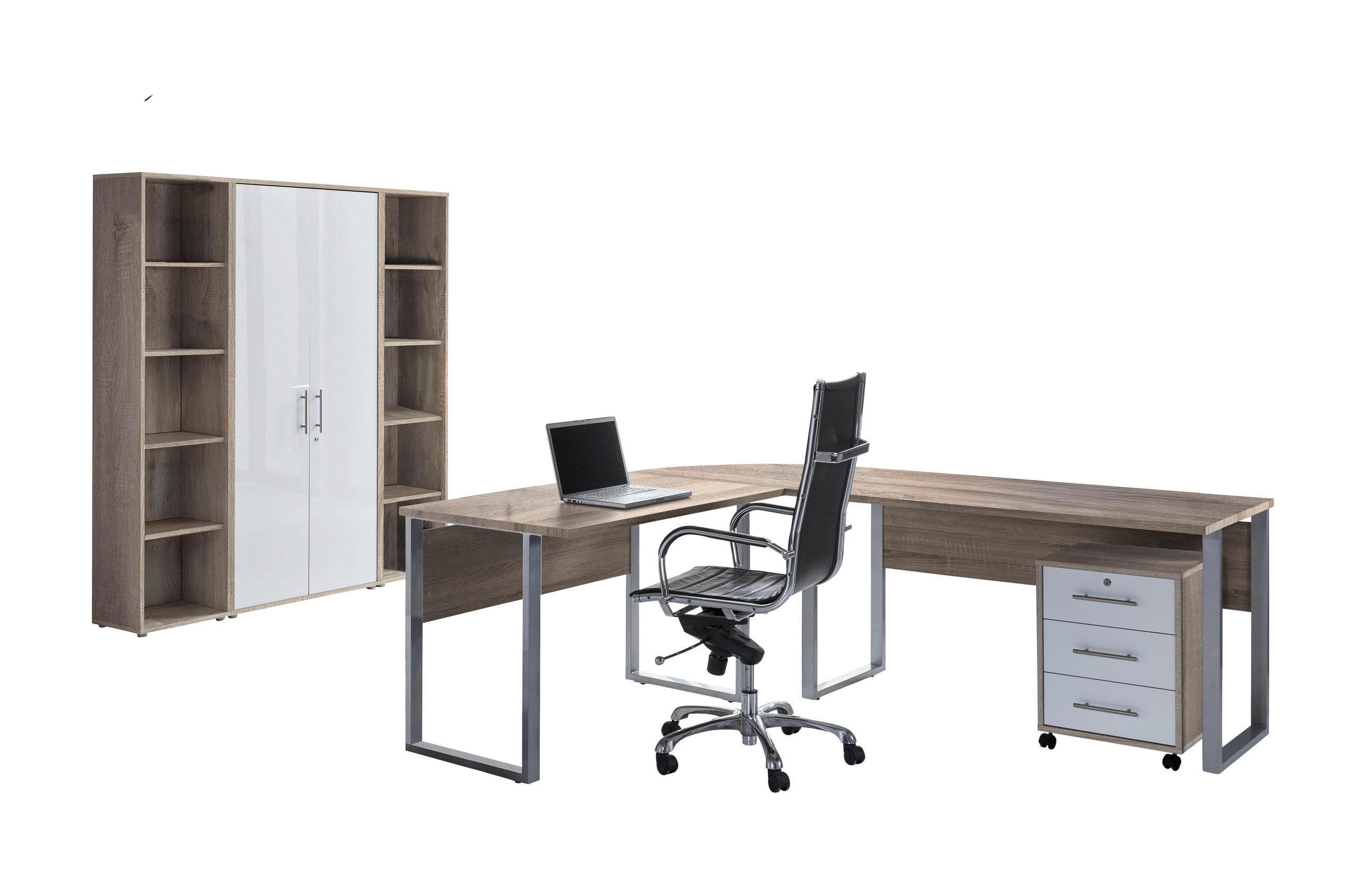 Büro-Set 3-teilig Sonoma Eiche Weiß Modernes Homeoffice