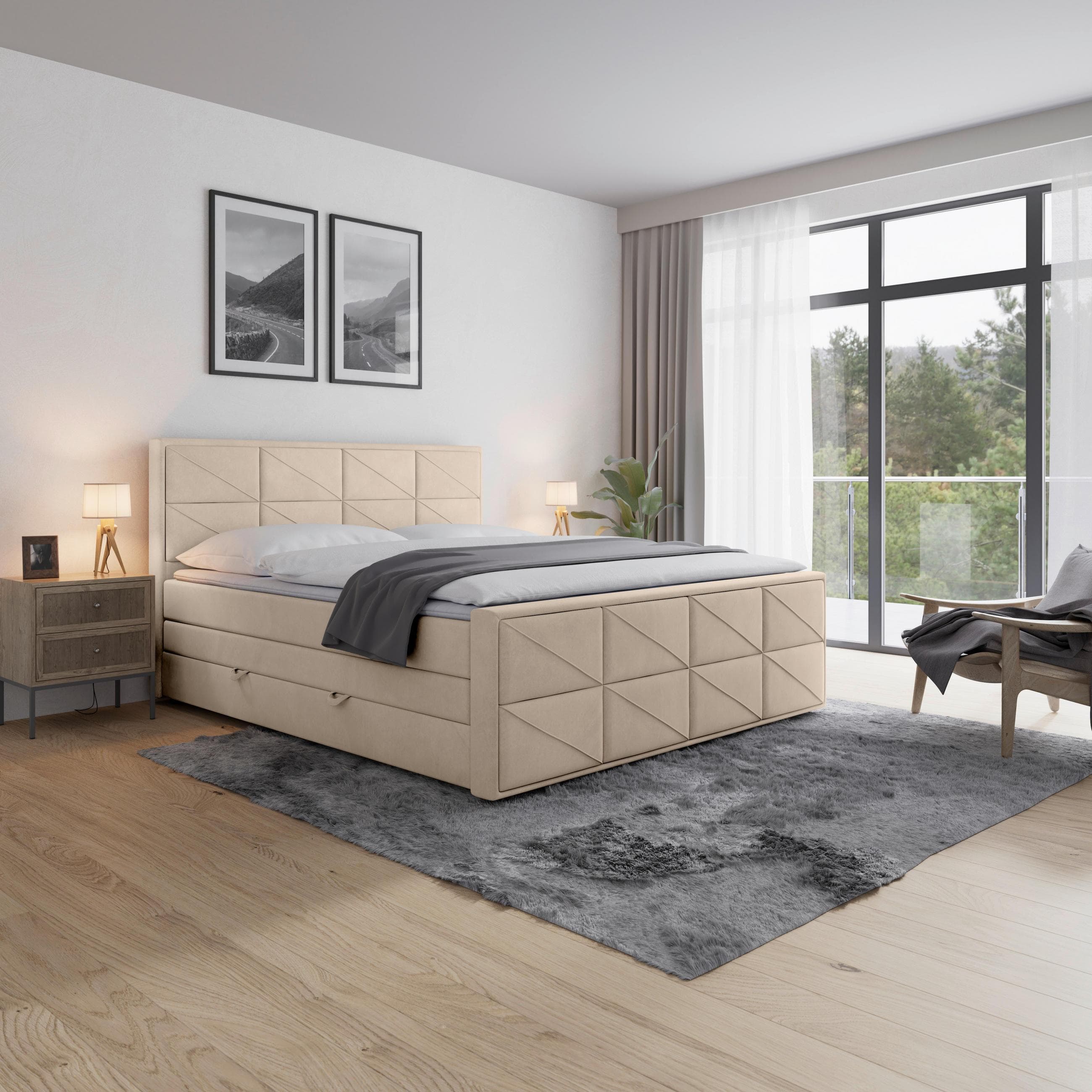 Boxspringbett Helsinki Beige Metall