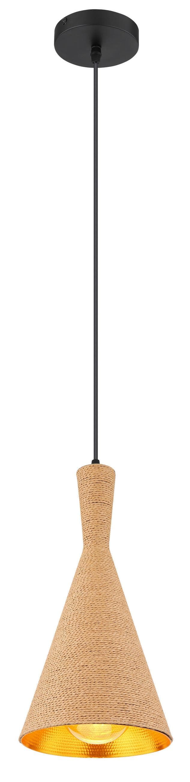 GLOBO LIGHTING Hängeleuchte LUDMILLA, ohne Leuchtmittel, Hängelampe Goldfarben Schirm mit Kordel DM 19cm Esszimmer