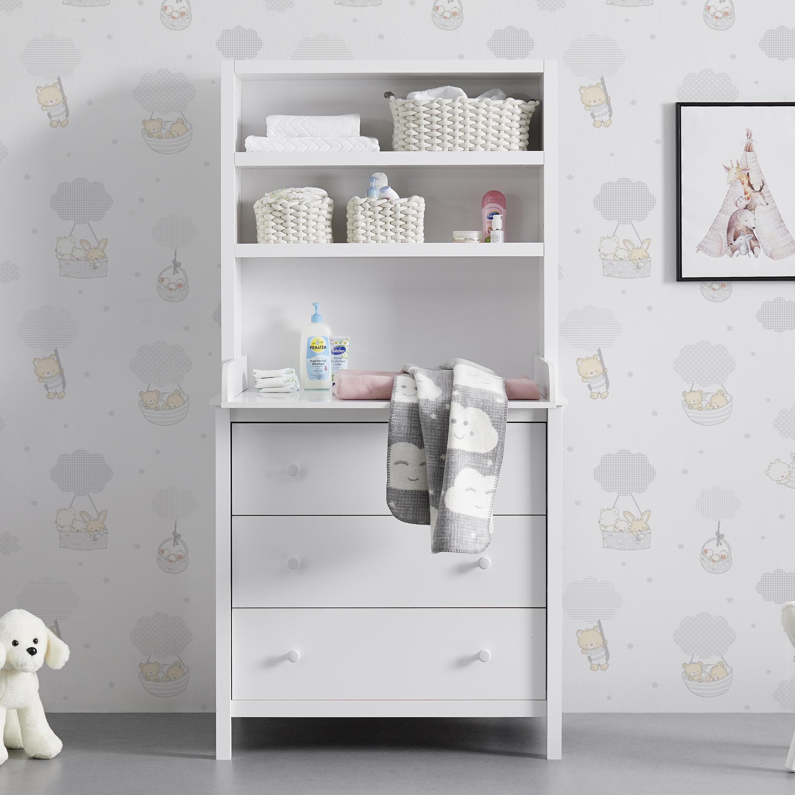 Wickelkommode Marie Weiß MDF mit Regalaufsatz