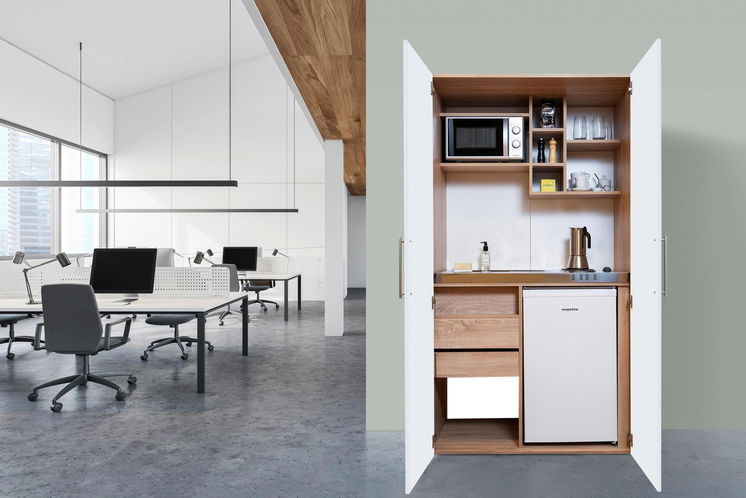 Respekta Schrankküche Weiß mit Kühlschrank und Kochfeld