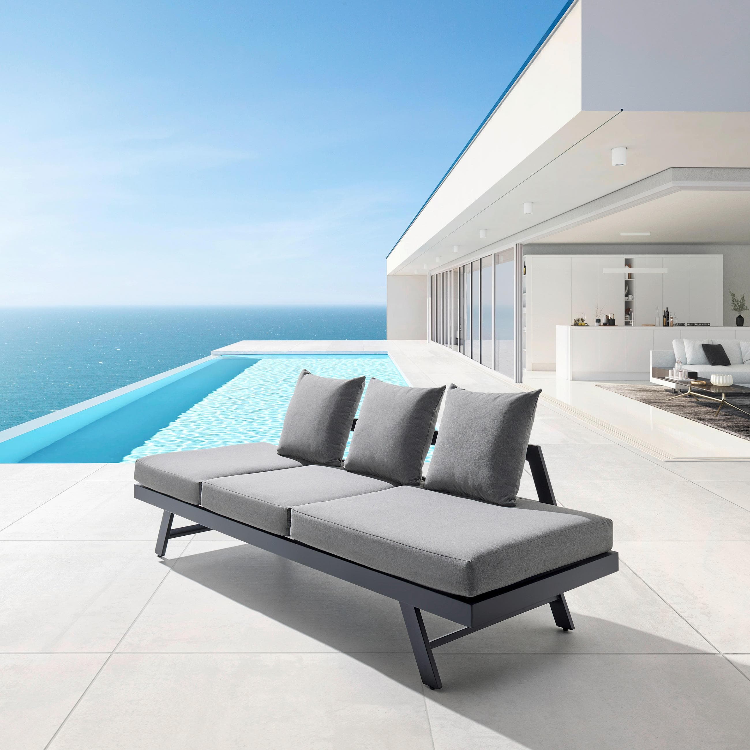Relaxliege Ilva Blue Dunkelgrau Outdoorstoff Metall