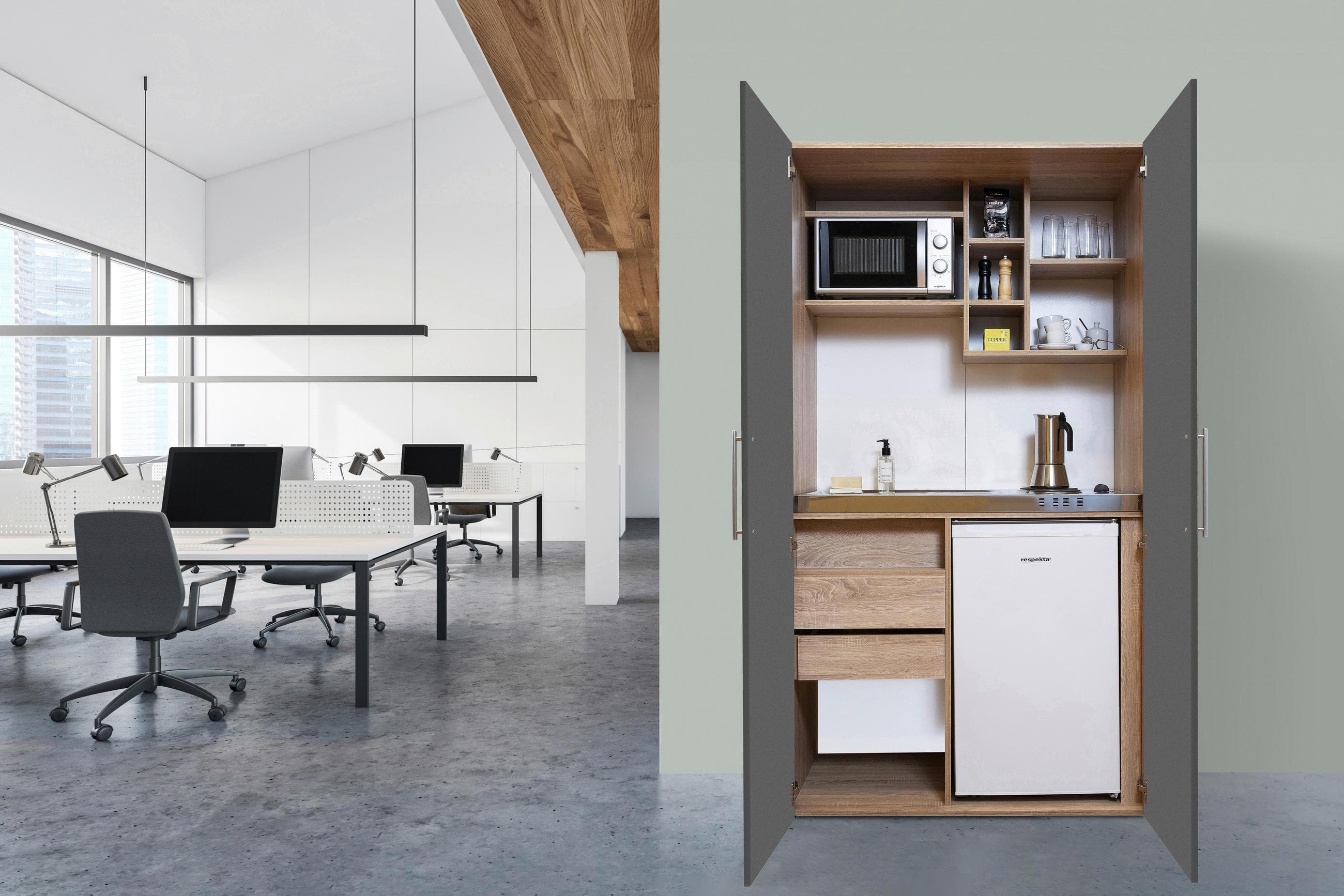 Respekta Schrankküche Grau mit Kühlschrank und Kochfeld