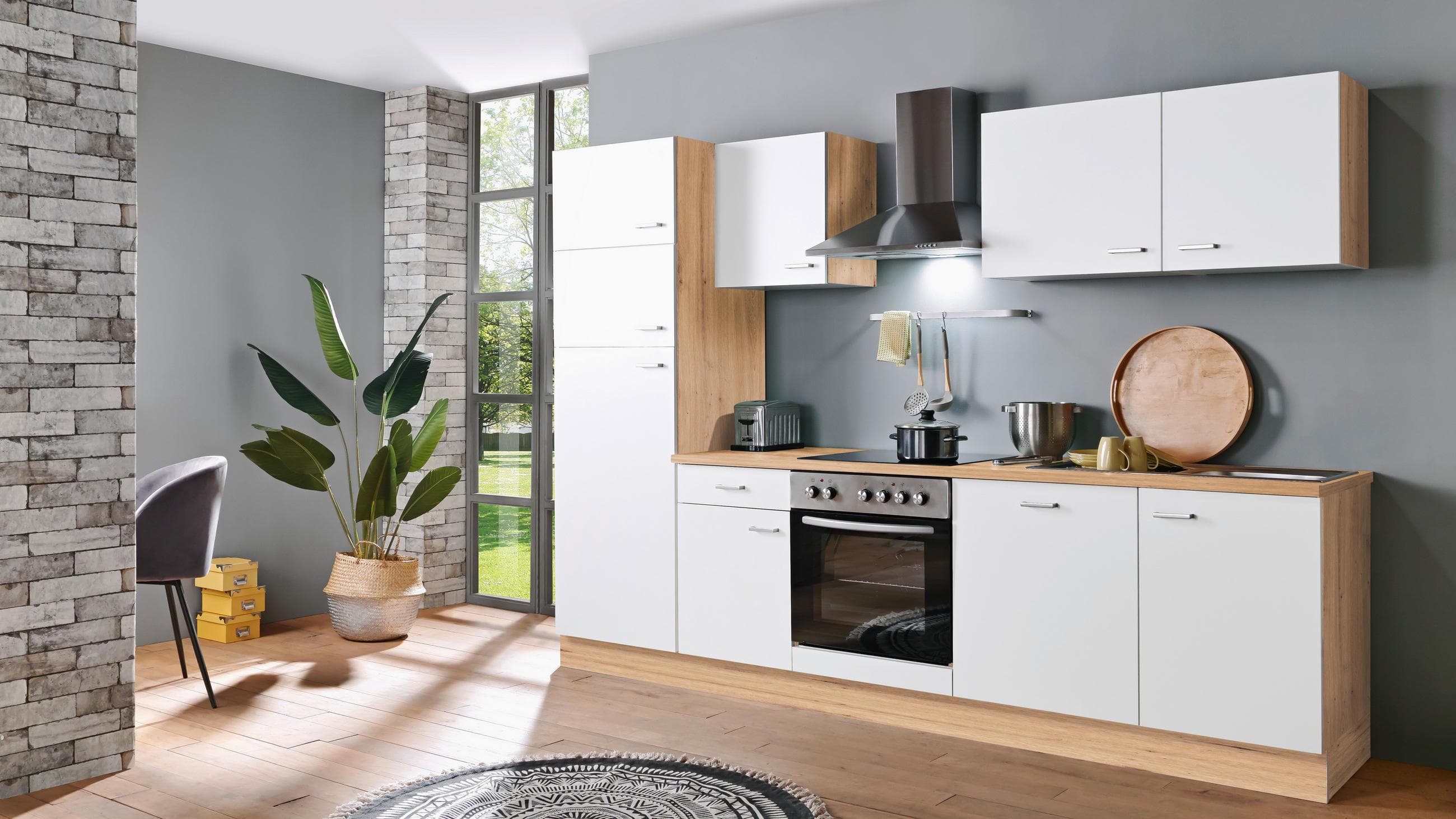 Menke Küchenblock Artisan-Classic Weiß/Braun-Eiche ca. 280 cm