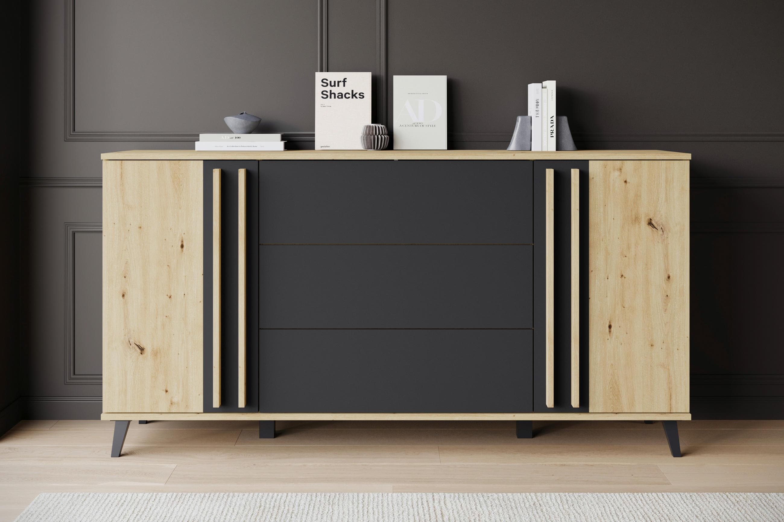 Sideboard Helsinki 150 Eiche Artisan/Schwarz Mömax