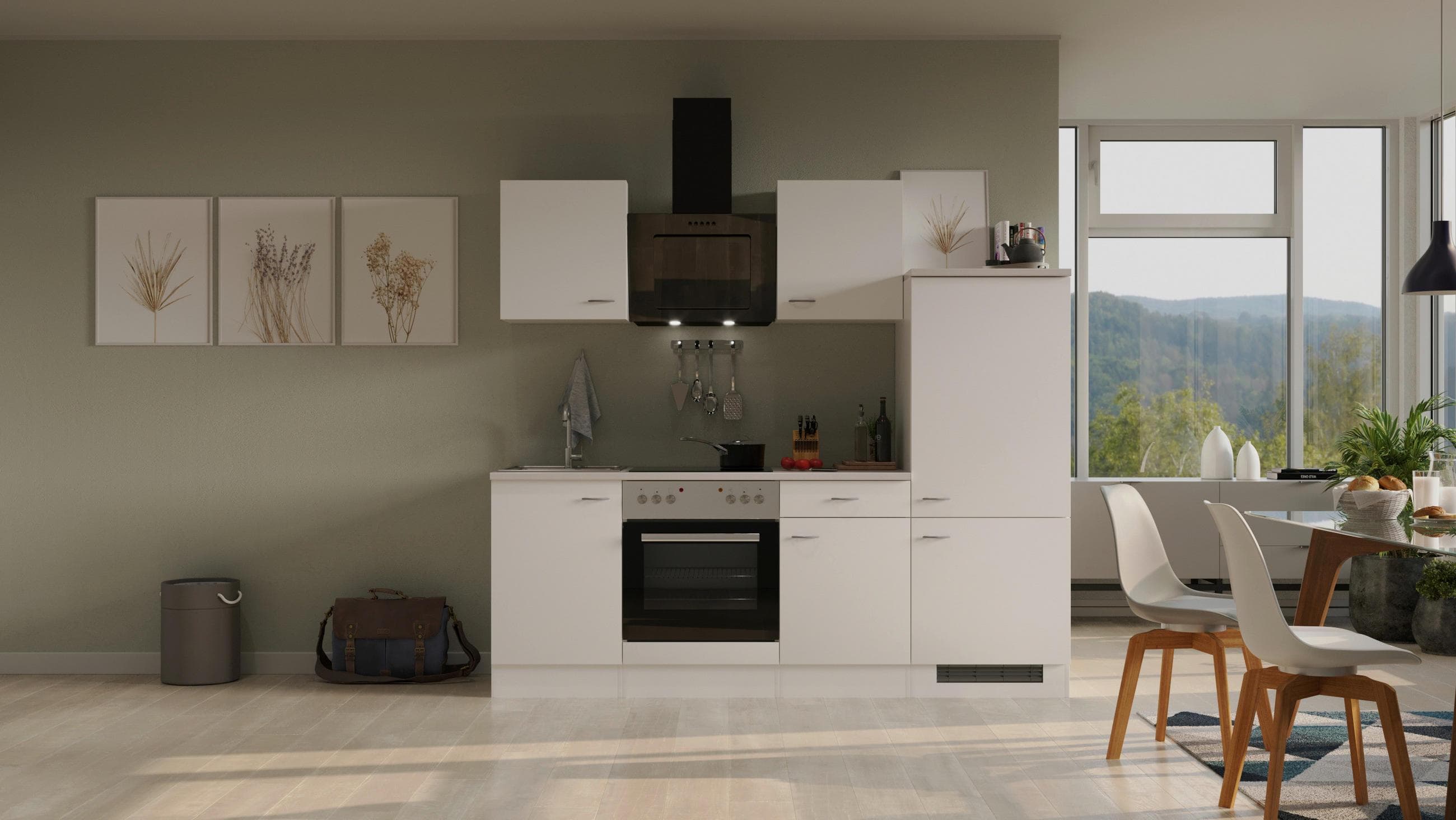 Wito Küchenblock 220 cm Weiß mit Einbau-Backofen & Spülmaschine